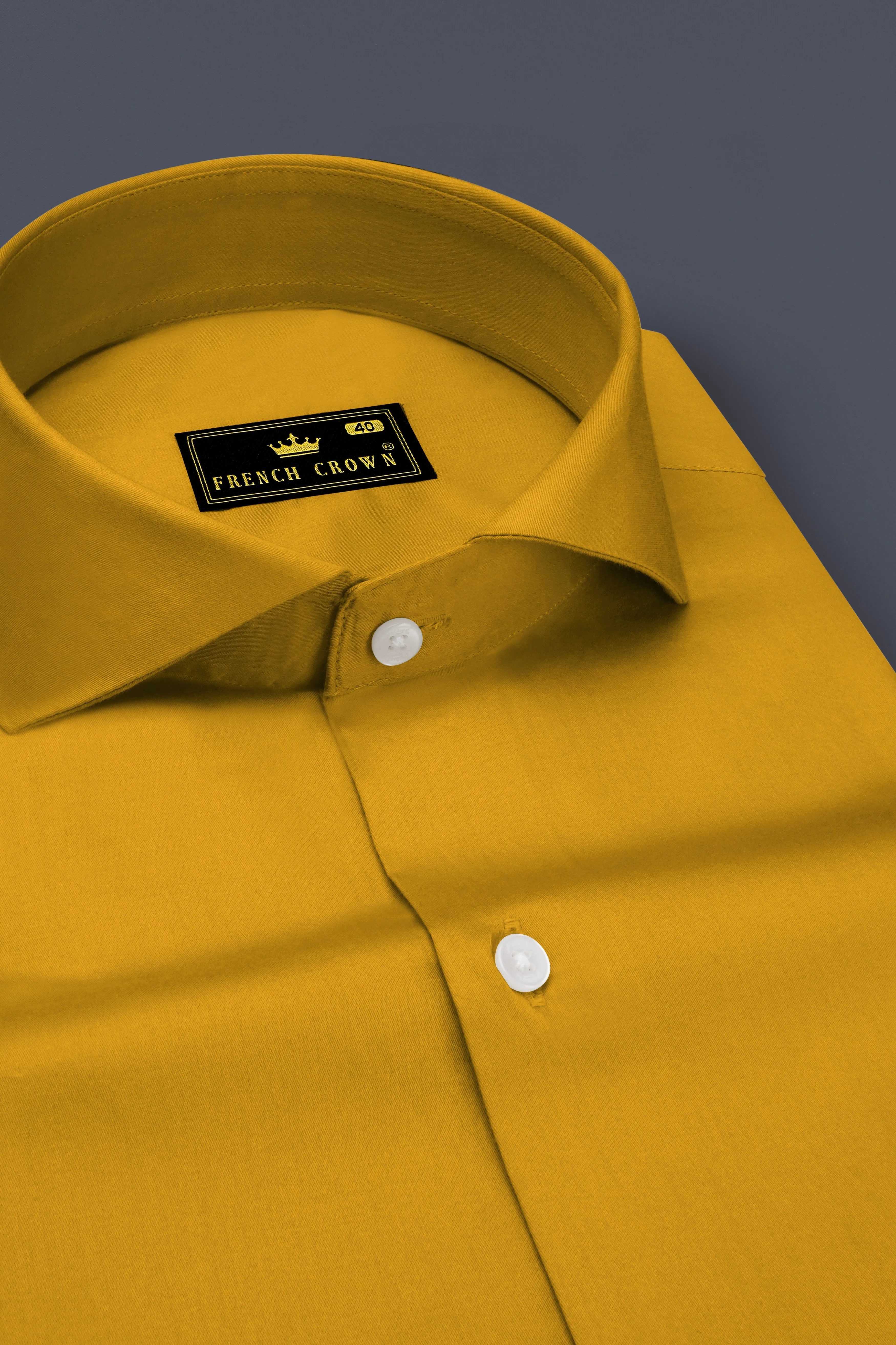 Solvoro-Ochre Yellow Subtle Sheen Super Soft Premium Cotton Cut Away Collar Dress Shirt sold by French Crown product image thumbnail 2