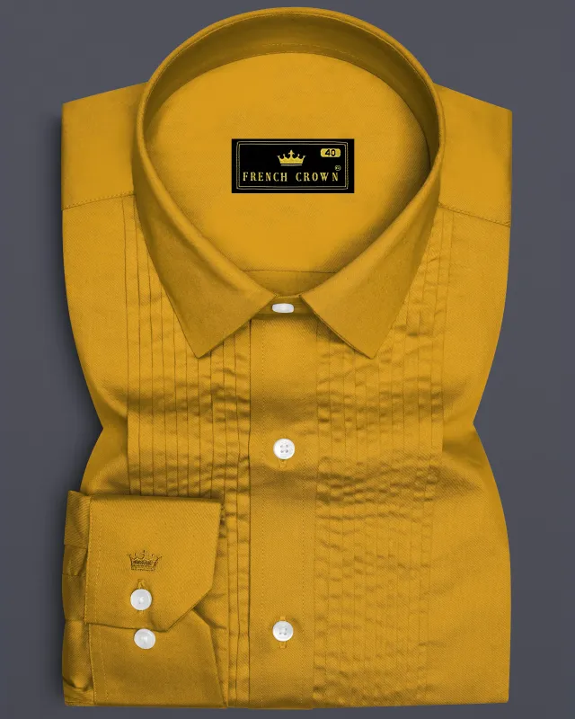 Solvoro-Ochre Yellow Subtle Sheen Super Soft Premium Cotton Tuxedo Dress Shirt sold by French Crown