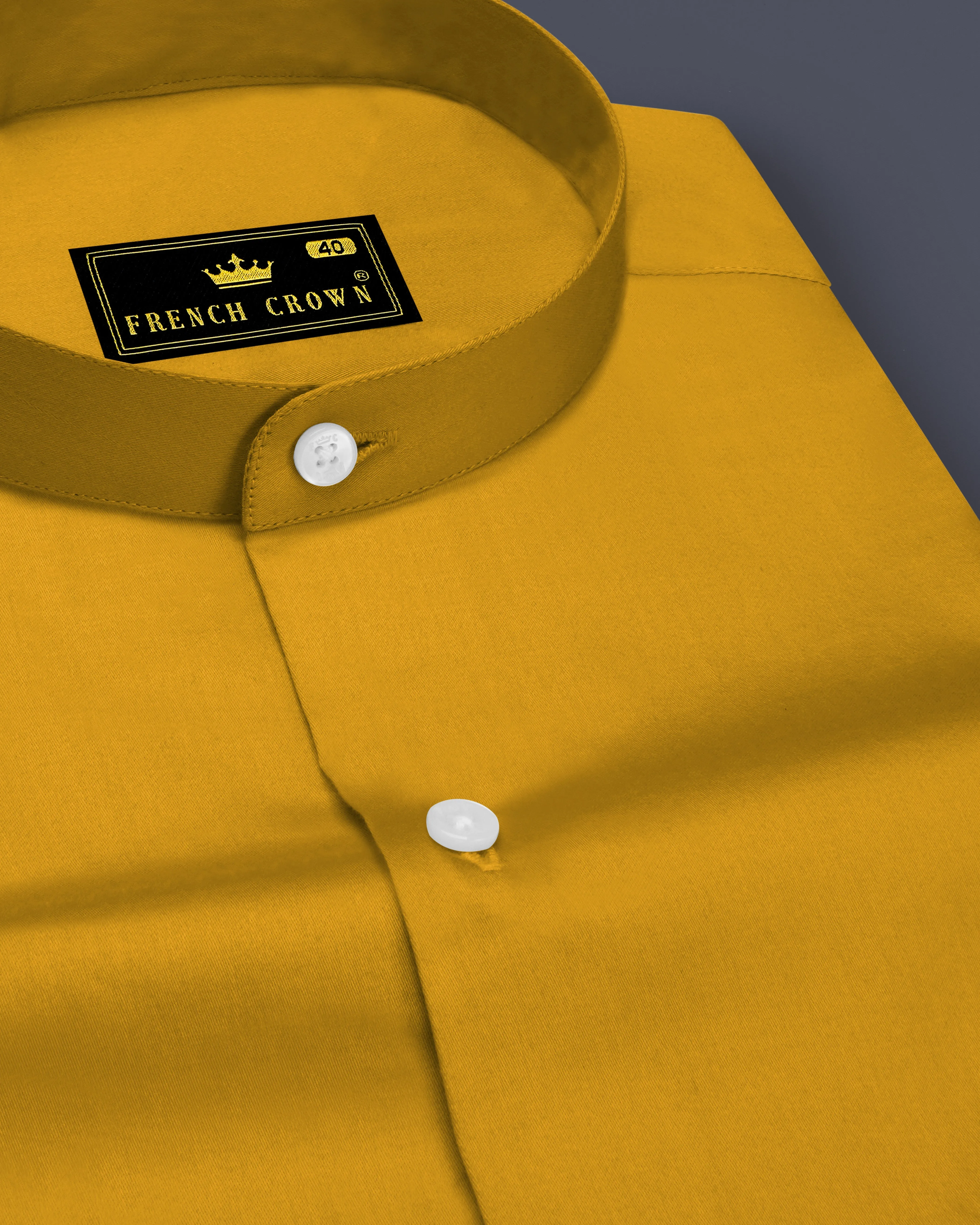 Solvoro-Ochre Yellow Subtle Sheen Super Soft Premium Cotton Mandarin Dress Shirt sold by French Crown