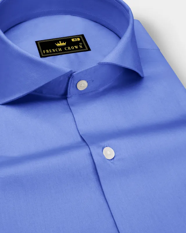 Azurine-Cornflower Blue Subtle Sheen Super Soft Premium Cotton Cut Away Collar Dress Shirt sold by French Crown