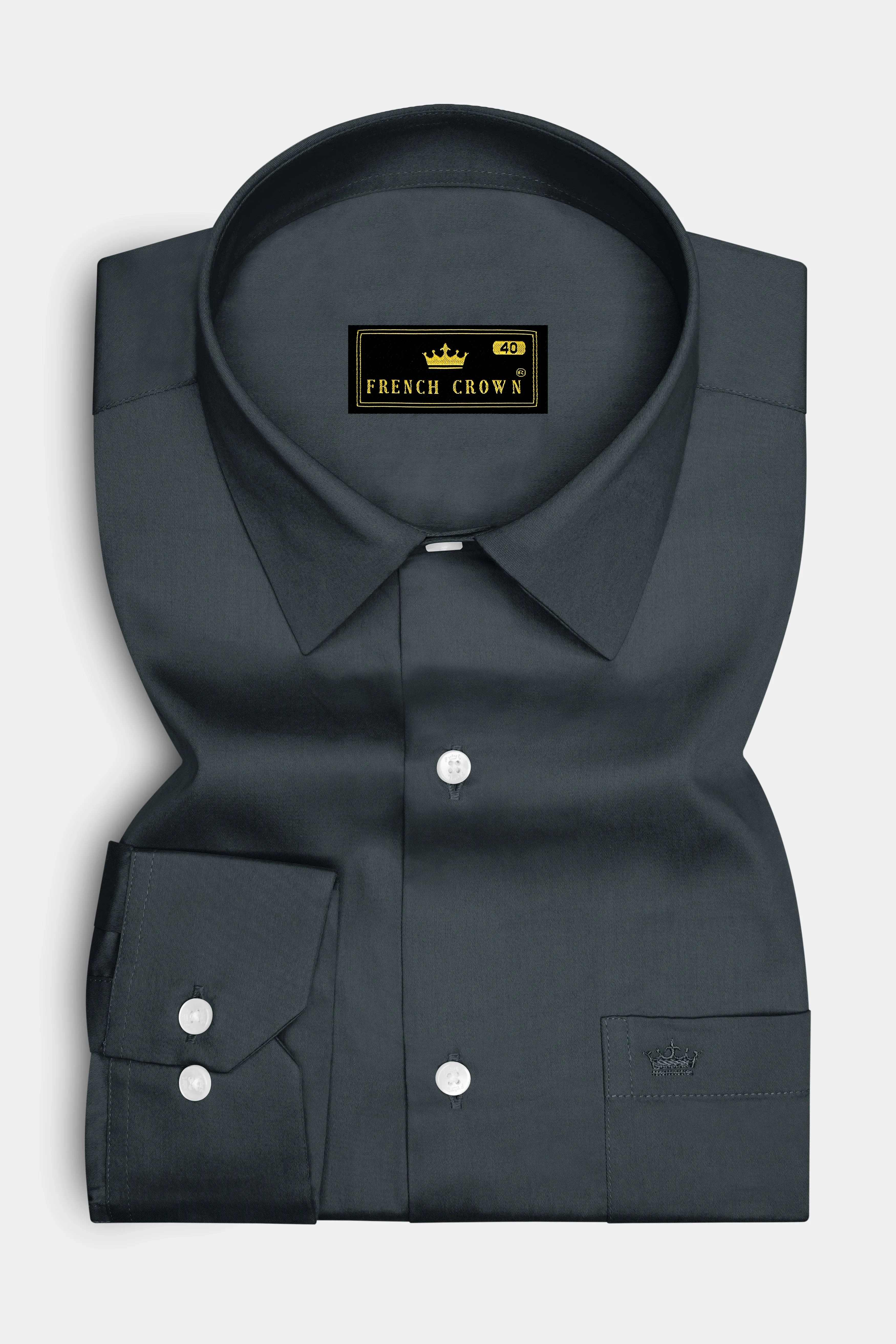 Nocturo-Charcoal Gray Subtle Sheen Super Soft Premium Cotton Dress Shirt sold by French Crown product image thumbnail 4