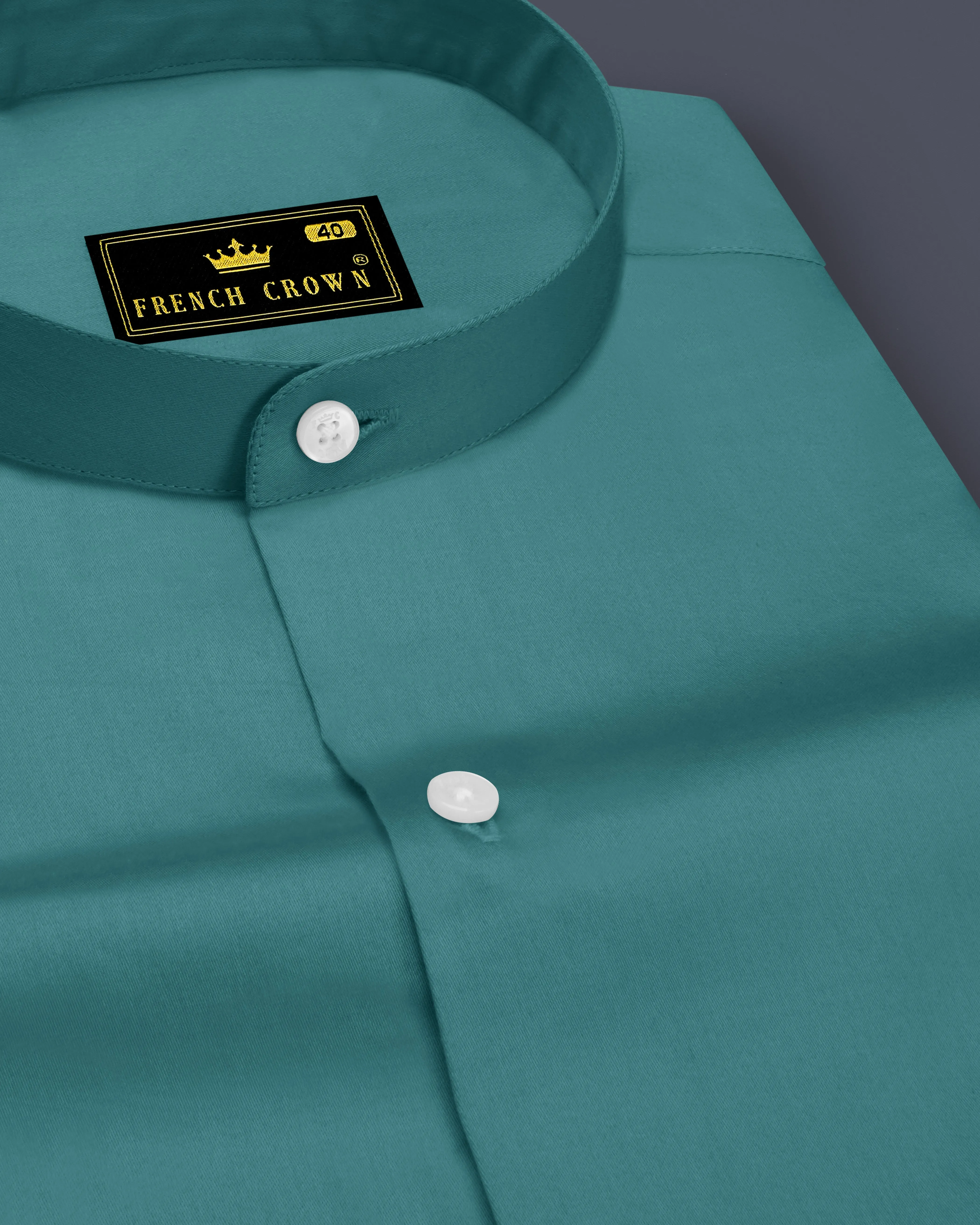 Lustraro-Viridian Green Subtle Sheen Super Soft Premium Cotton Mandarin Dress Shirt sold by French Crown