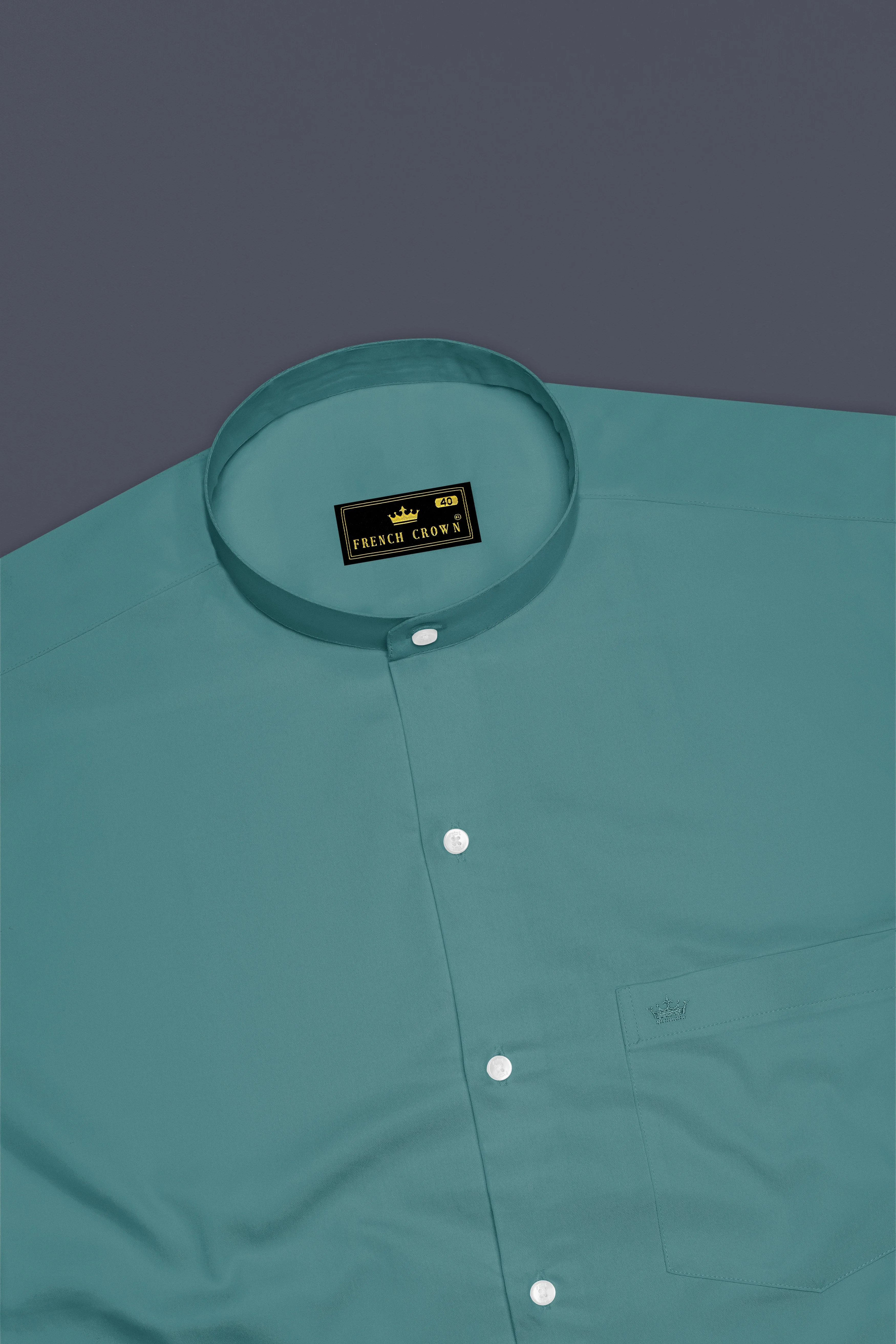 Lustraro-Viridian Green Subtle Sheen Super Soft Premium Cotton Mandarin Dress Shirt sold by French Crown product image thumbnail 5