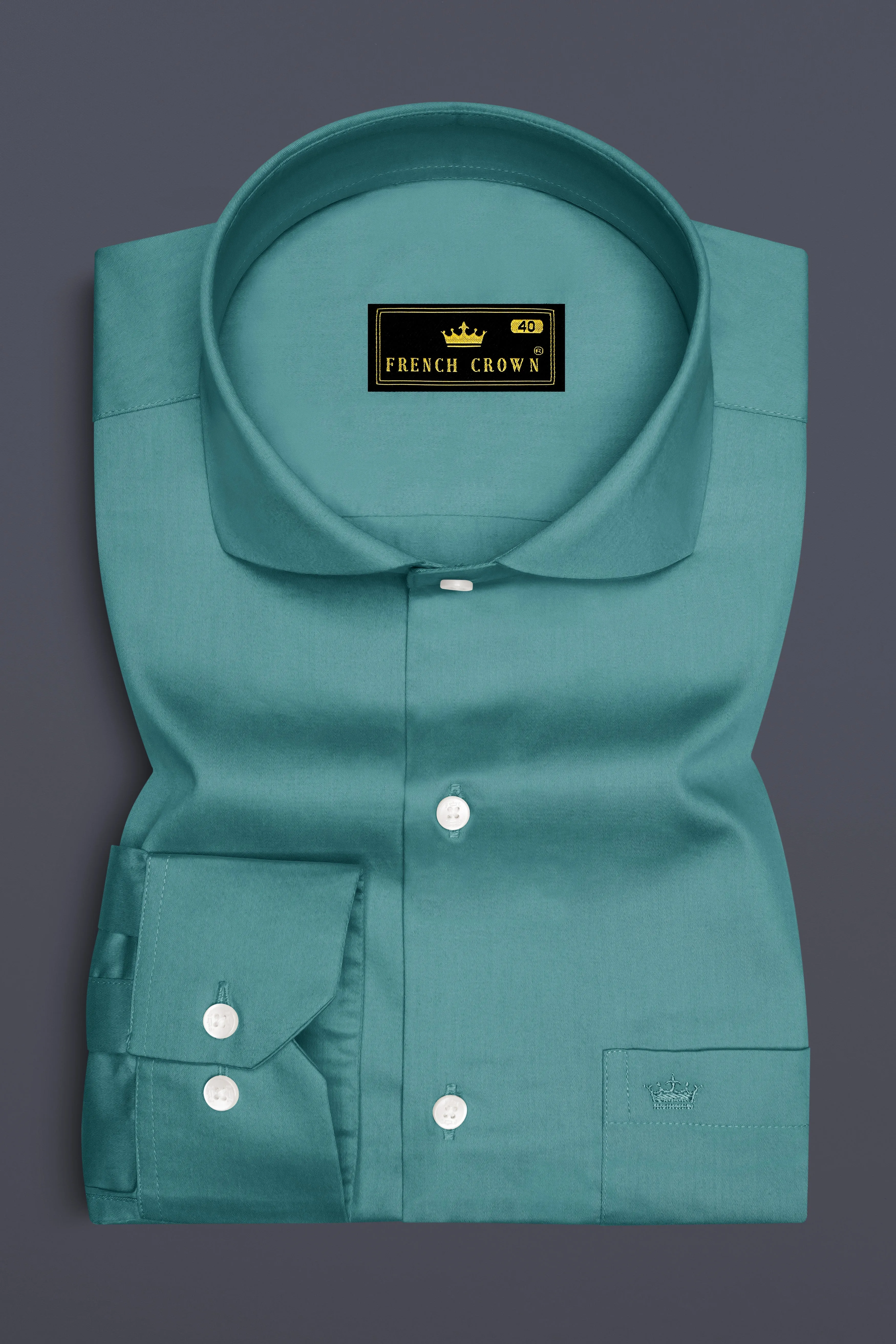 Lustraro-Viridian Green Subtle Sheen Super Soft Premium Cotton Cut Away Collar Dress Shirt sold by French Crown product image thumbnail 4