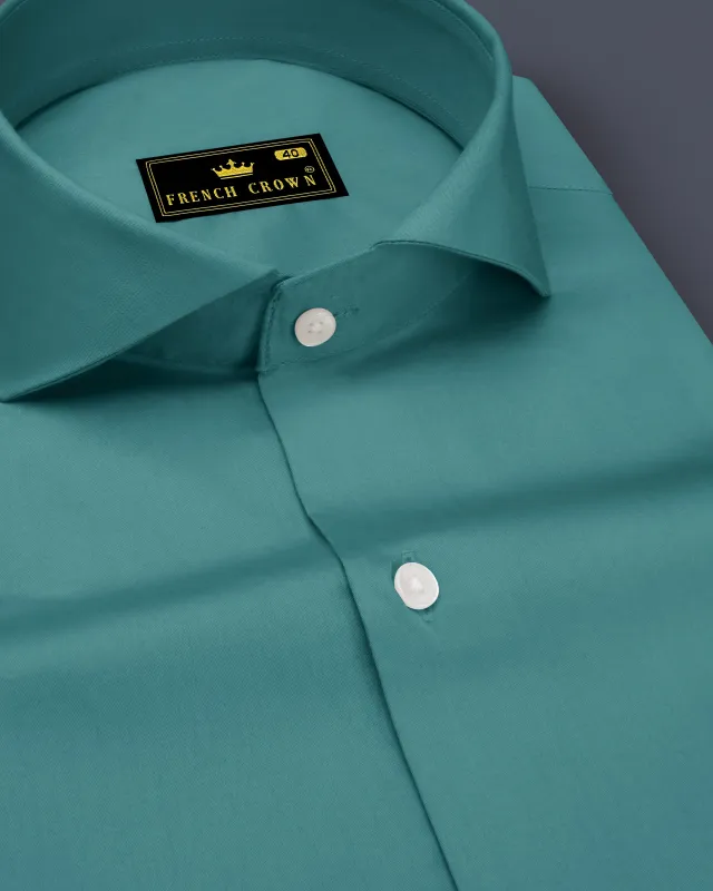 Lustraro-Viridian Green Subtle Sheen Super Soft Premium Cotton Cut Away Collar Dress Shirt sold by French Crown