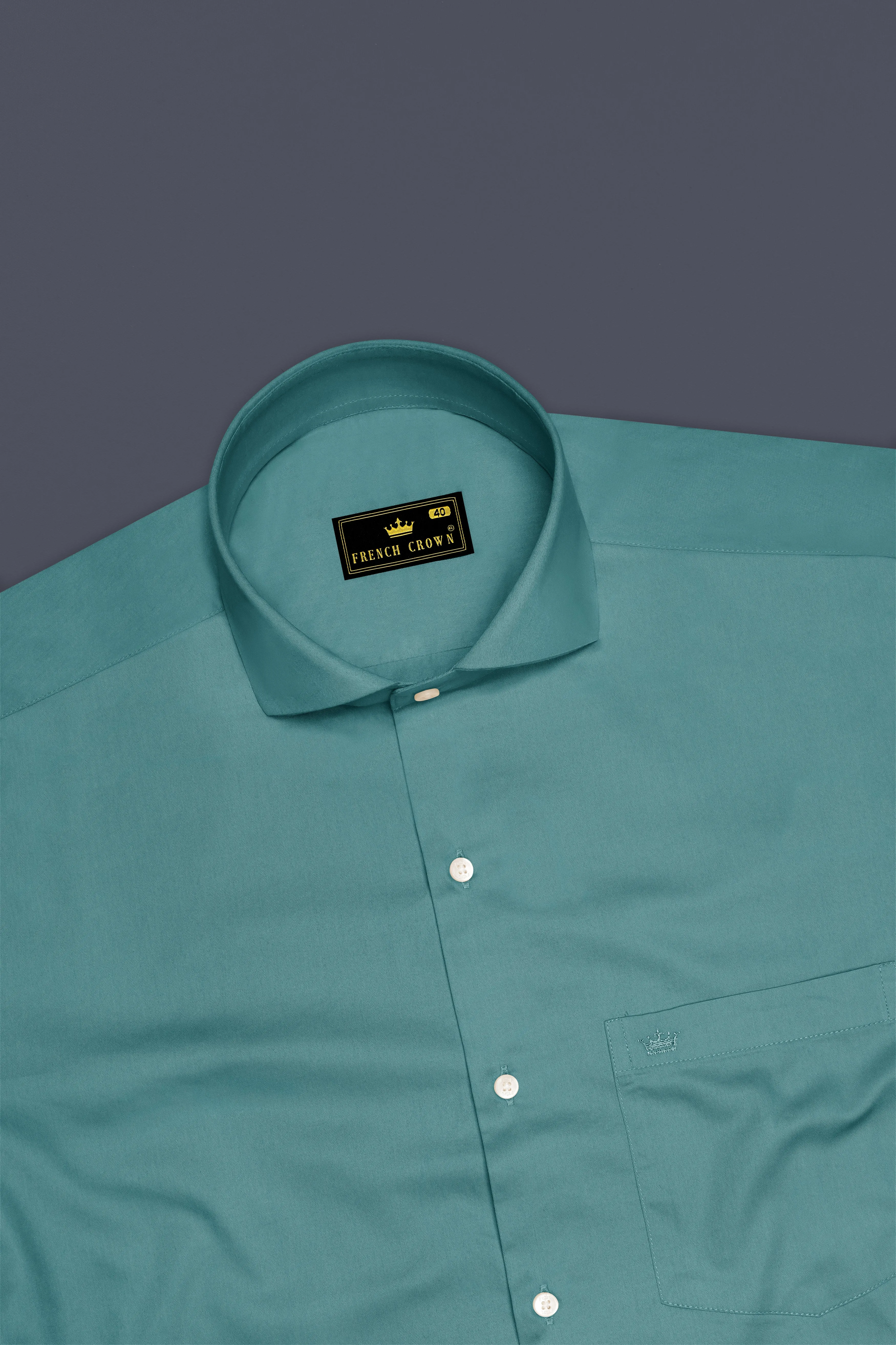 Lustraro-Viridian Green Subtle Sheen Super Soft Premium Cotton Cut Away Collar Dress Shirt sold by French Crown product image thumbnail 5
