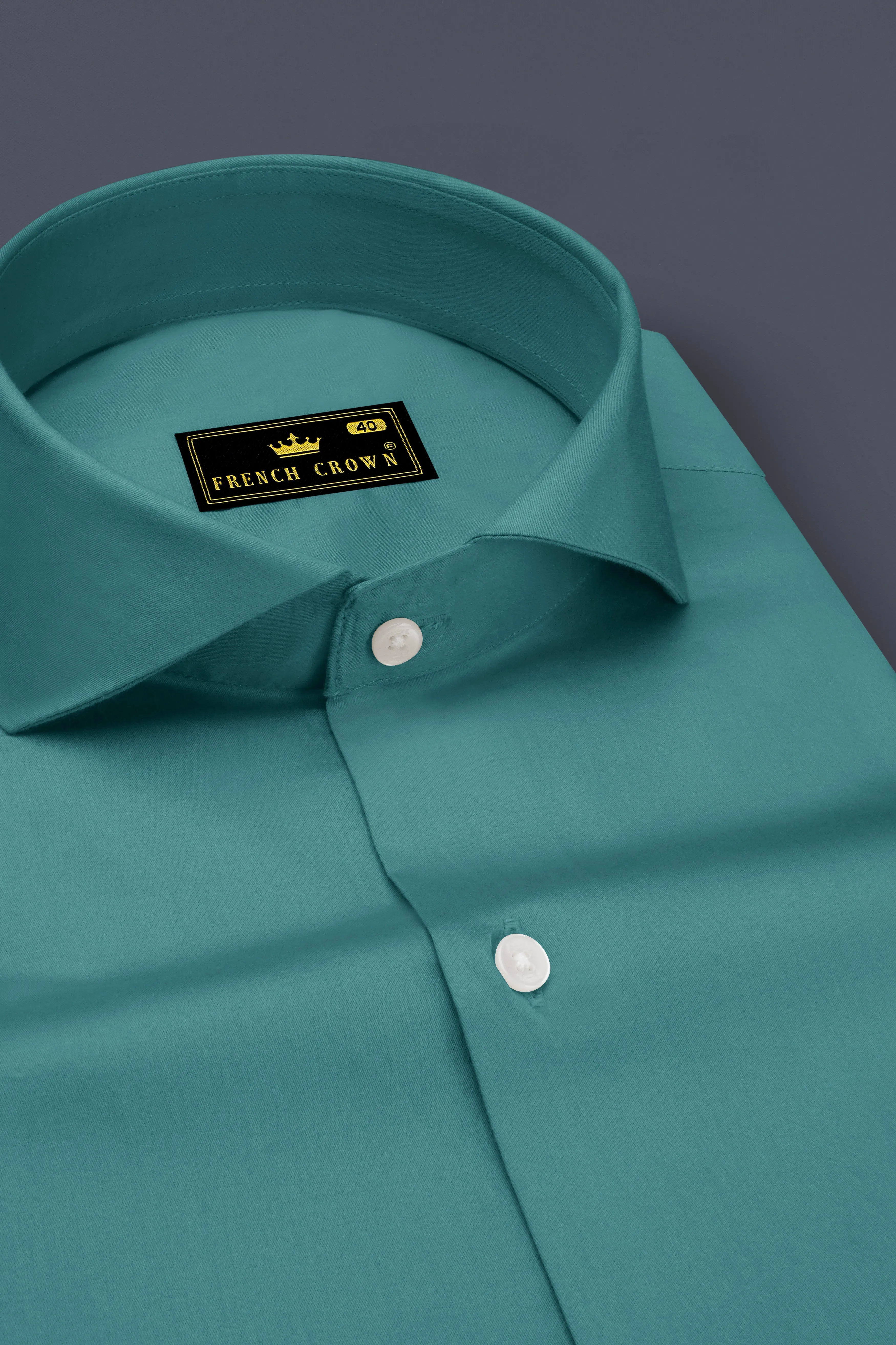 Lustraro-Viridian Green Subtle Sheen Super Soft Premium Cotton Cut Away Collar Dress Shirt sold by French Crown product image thumbnail 2