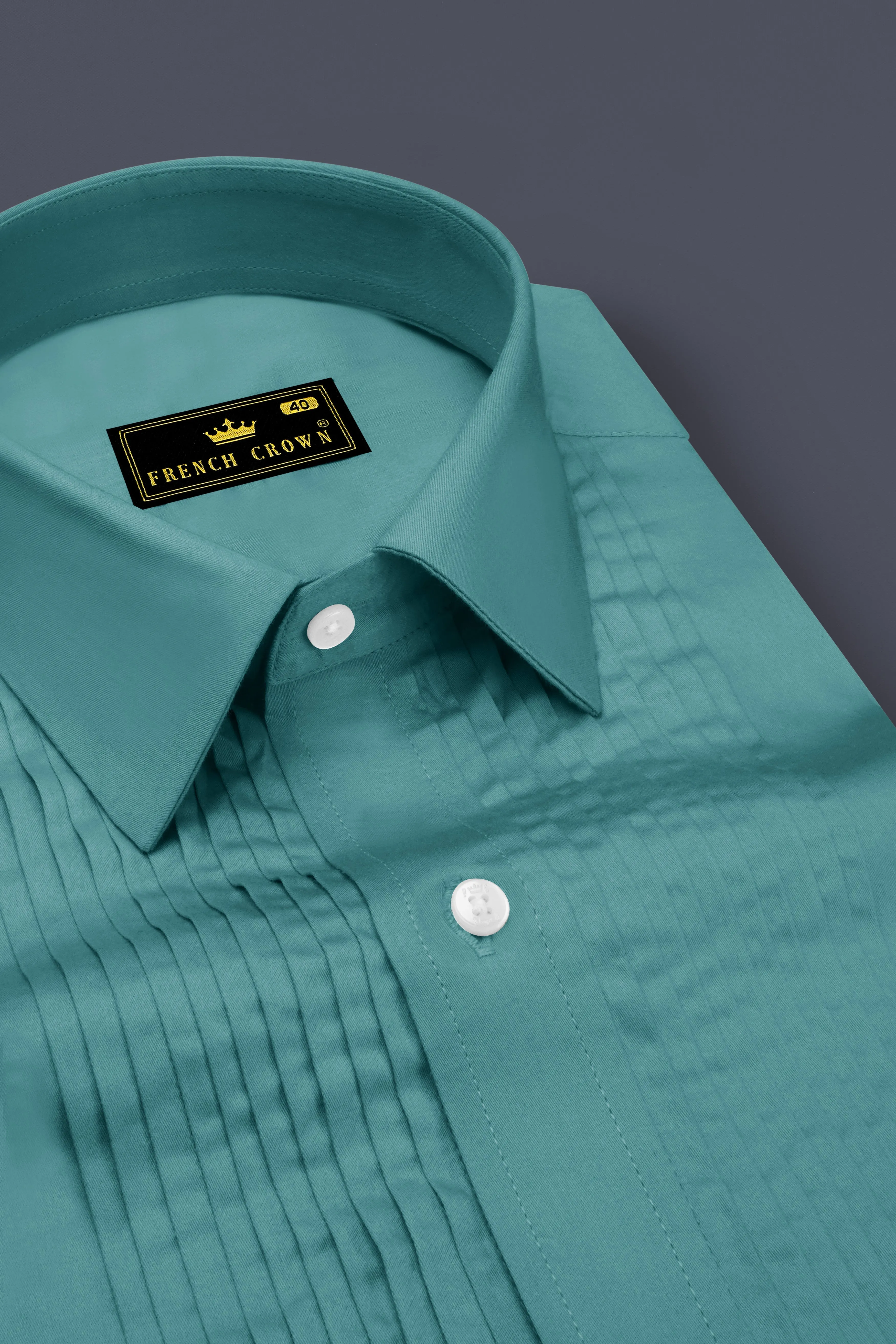 Lustraro-Viridian Green Subtle Sheen Super Soft Premium Cotton Tuxedo Dress Shirt sold by French Crown product image thumbnail 4