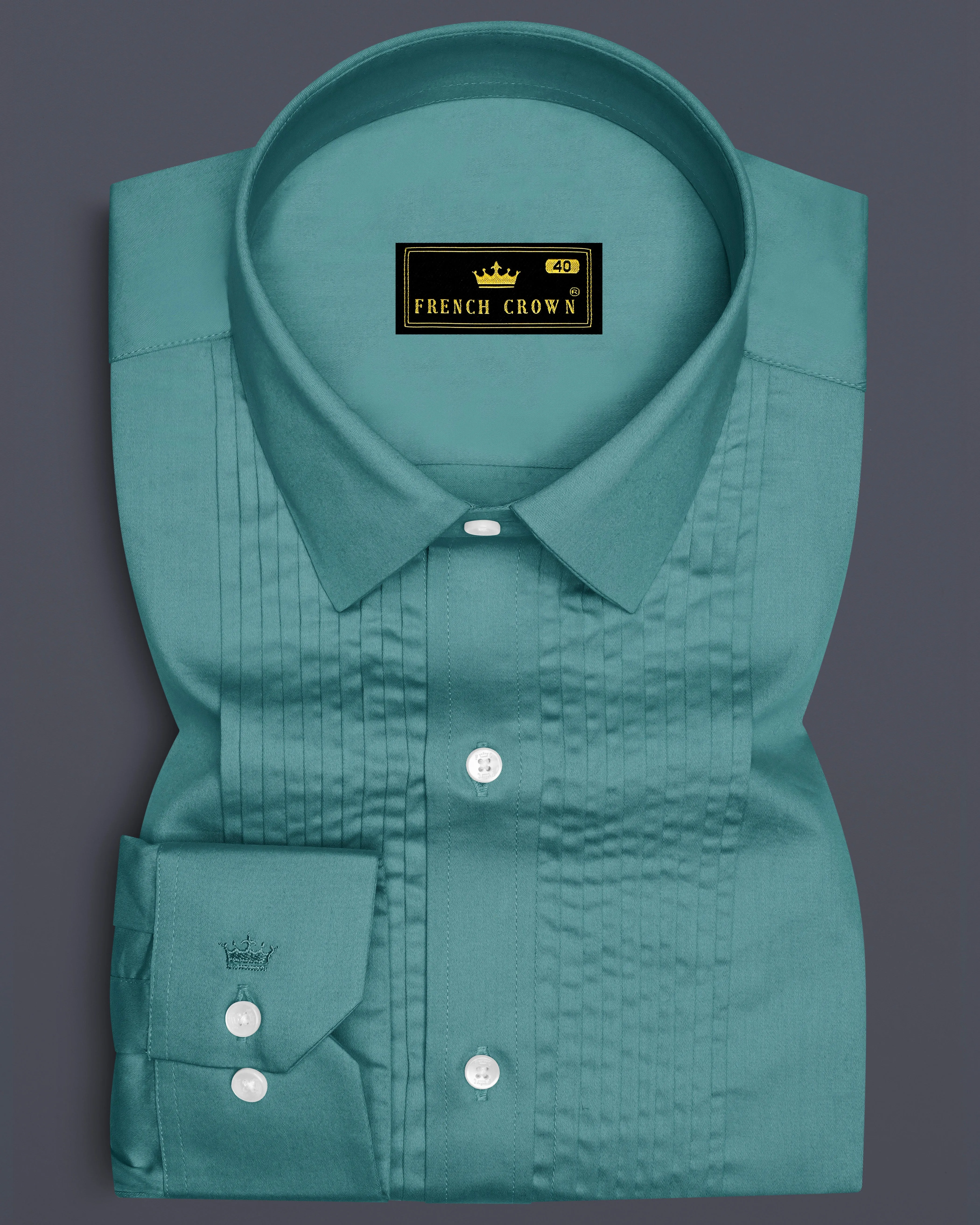 Lustraro-Viridian Green Subtle Sheen Super Soft Premium Cotton Tuxedo Dress Shirt sold by French Crown