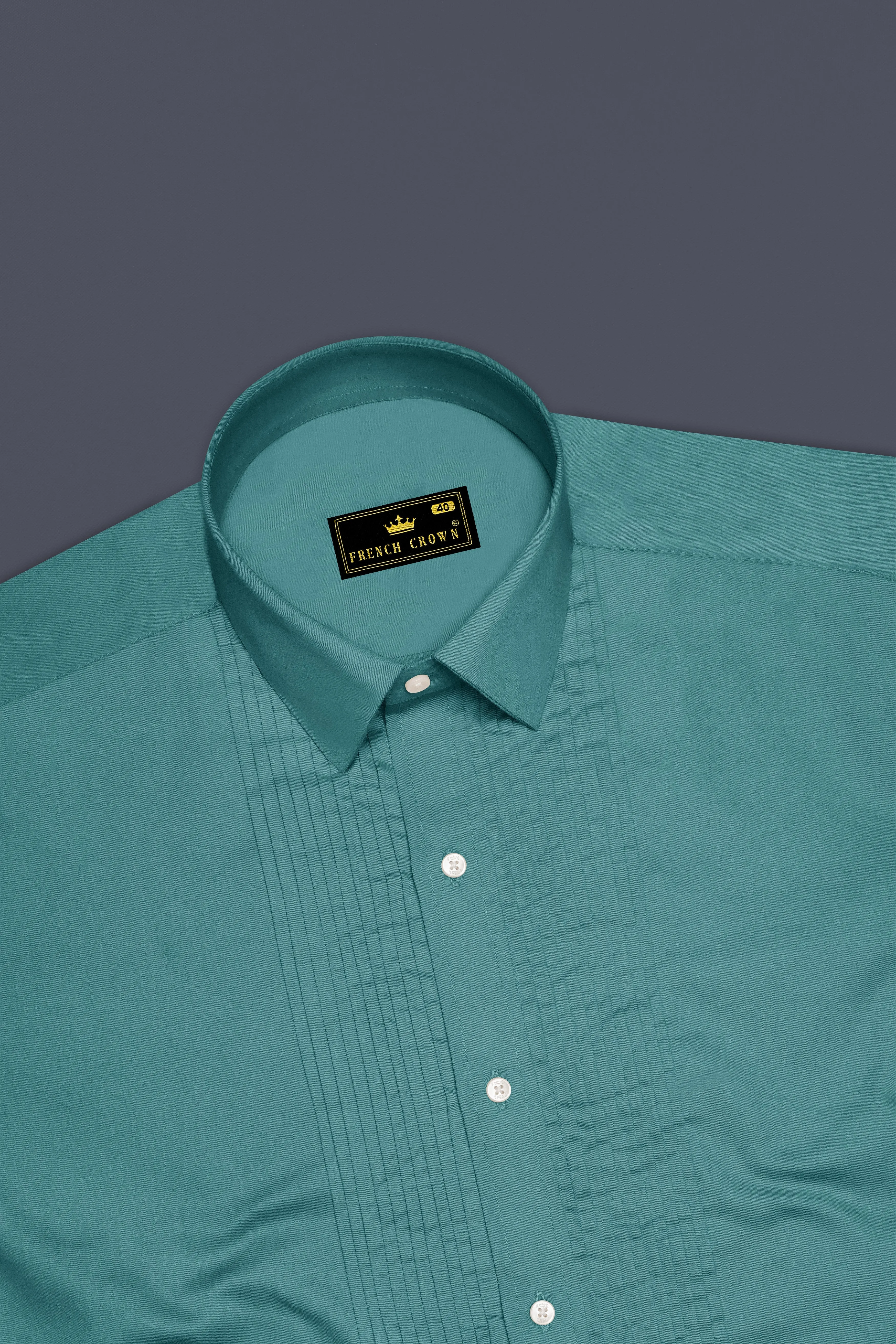 Lustraro-Viridian Green Subtle Sheen Super Soft Premium Cotton Tuxedo Dress Shirt sold by French Crown product image thumbnail 5