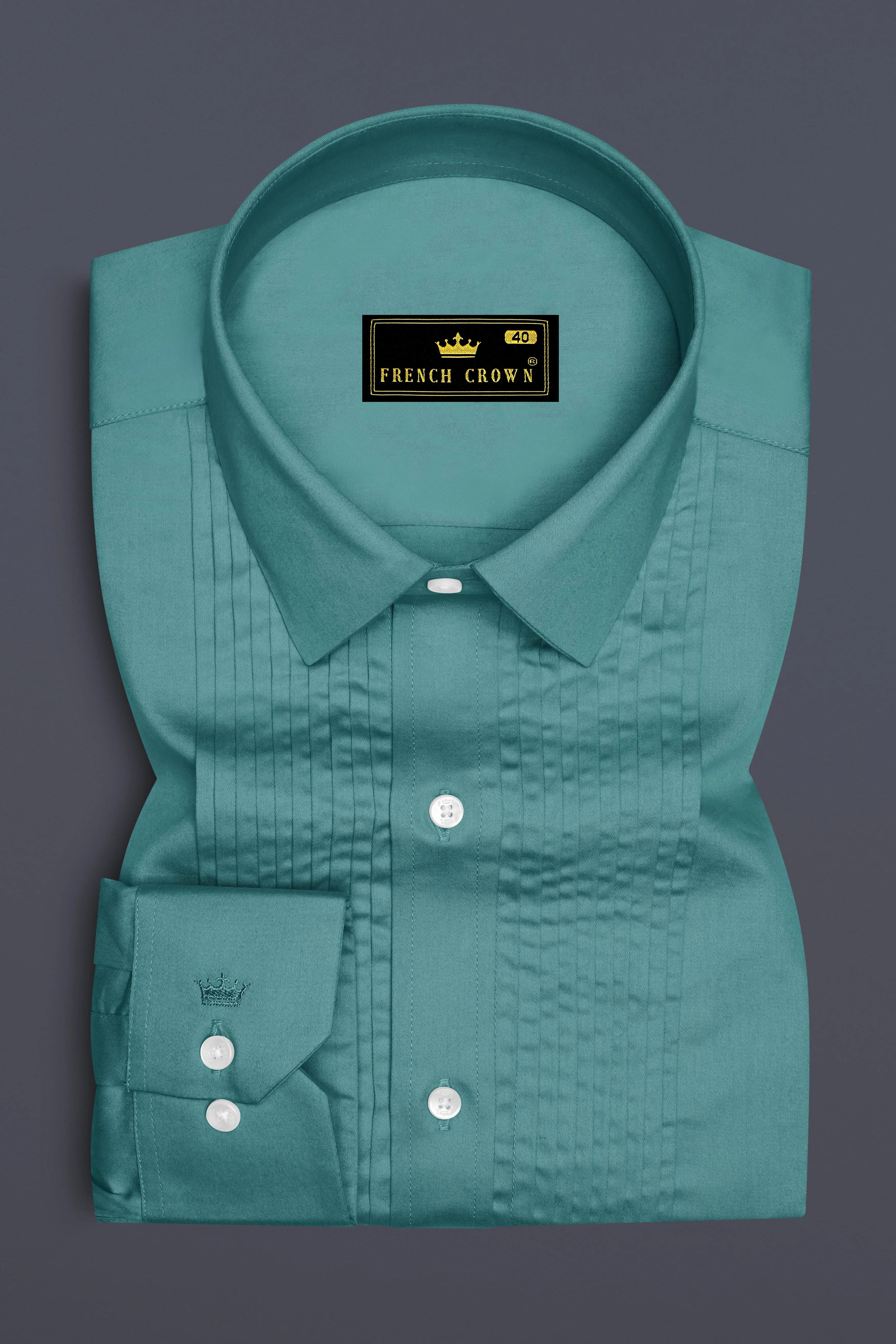 Lustraro-Viridian Green Subtle Sheen Super Soft Premium Cotton Tuxedo Dress Shirt sold by French Crown product image thumbnail 2