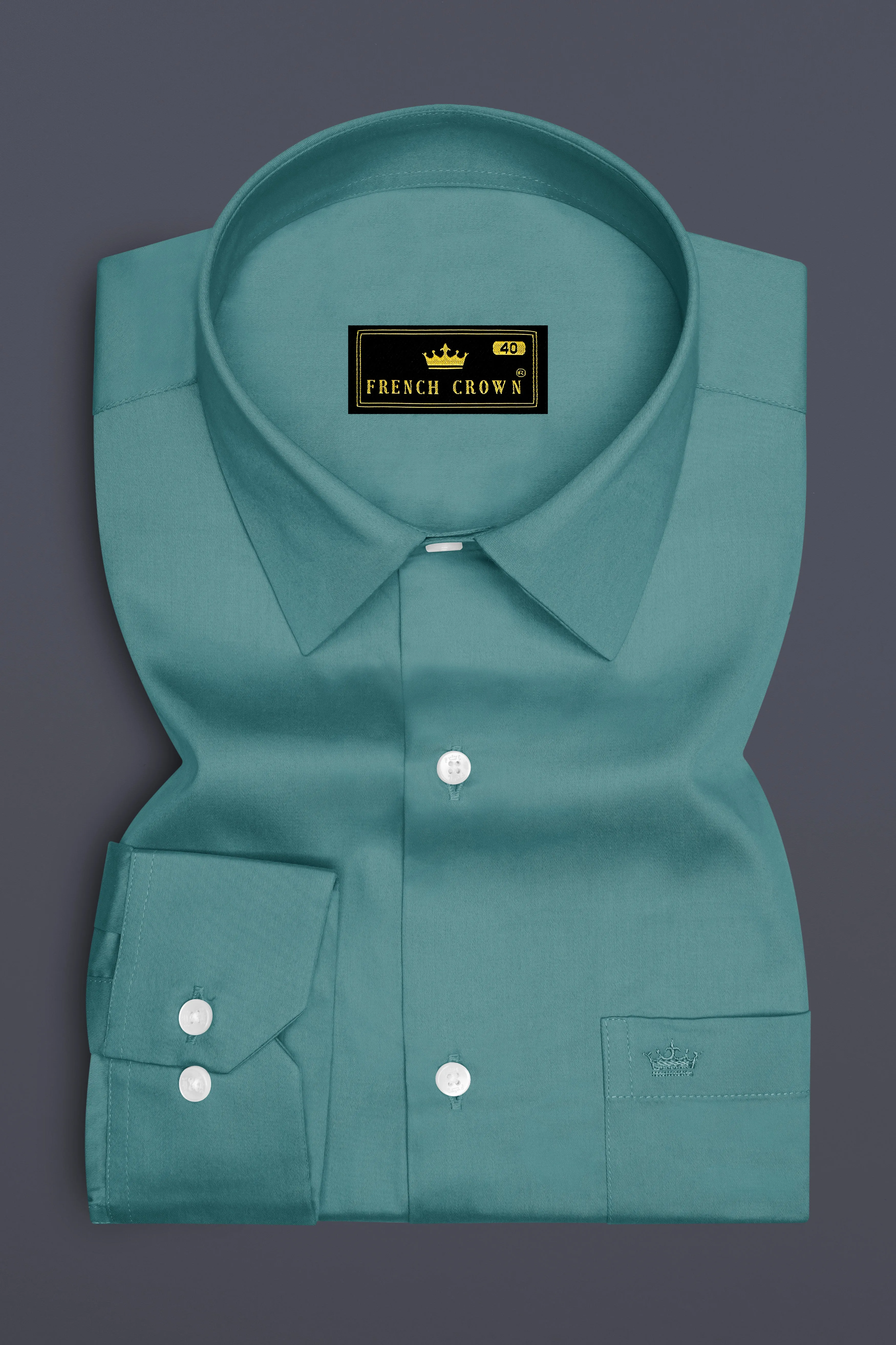 Lustraro-Viridian Green Subtle Sheen Super Soft Premium Cotton Dress Shirt sold by French Crown product image thumbnail 4