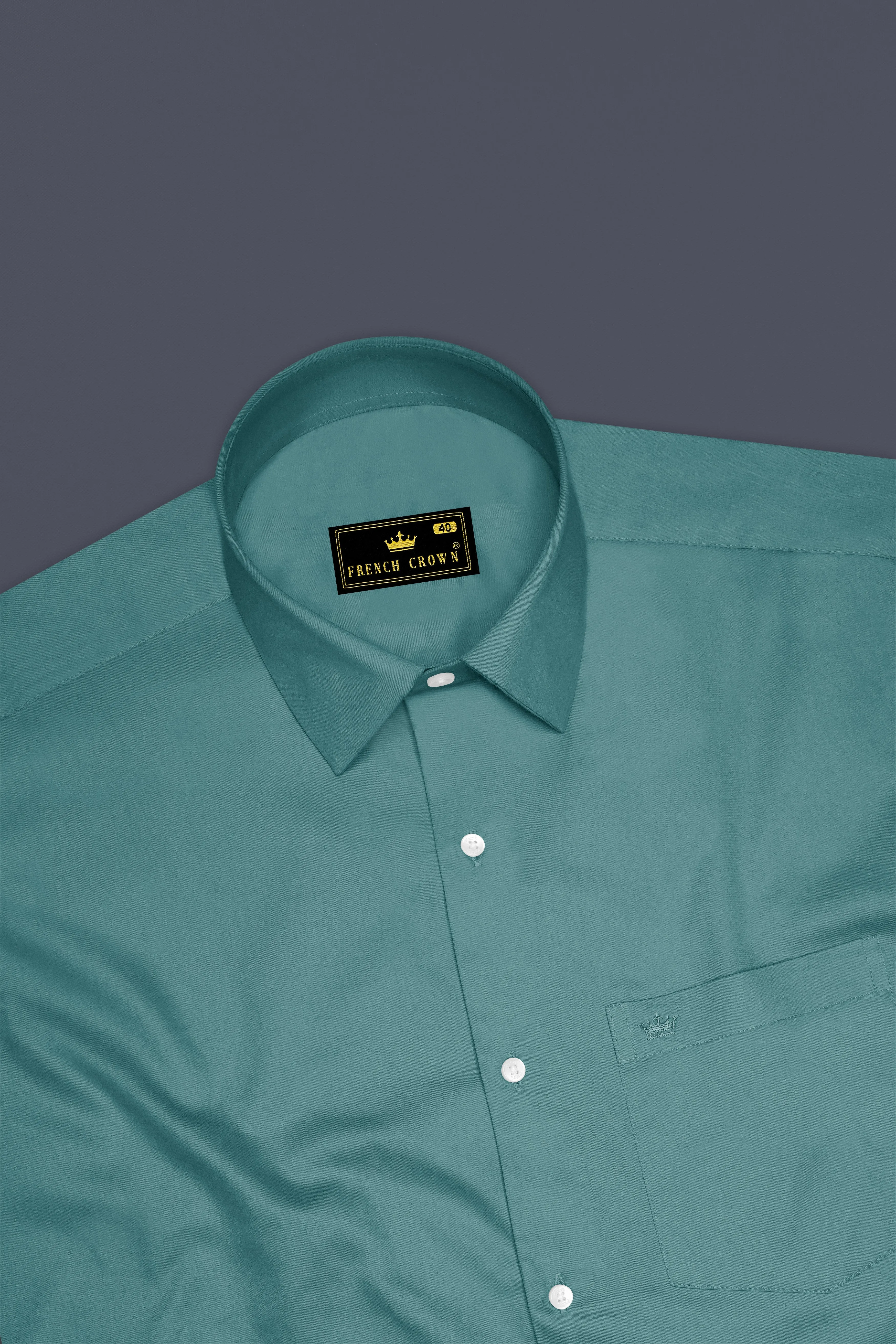 Lustraro-Viridian Green Subtle Sheen Super Soft Premium Cotton Dress Shirt sold by French Crown product image thumbnail 5