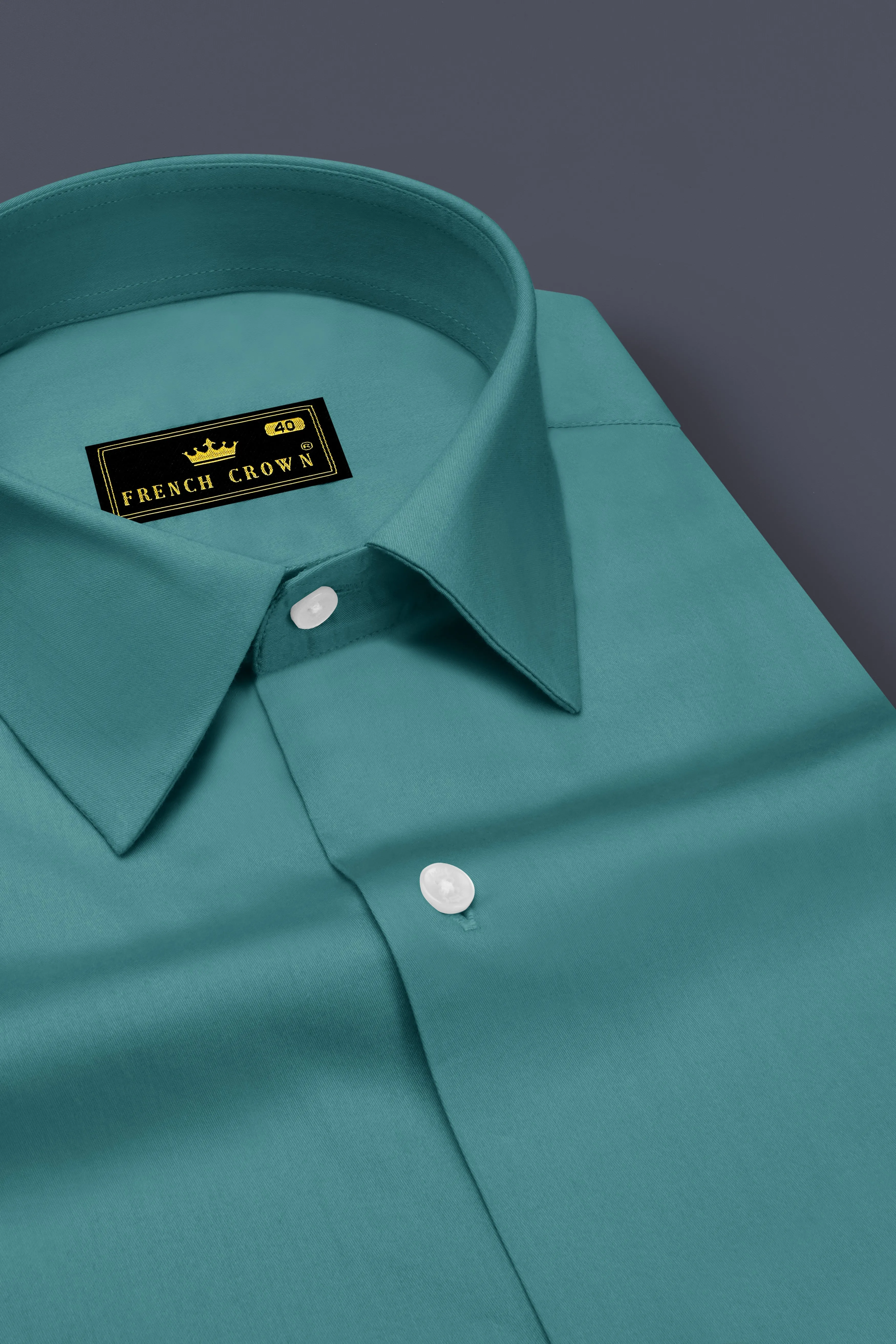 Lustraro-Viridian Green Subtle Sheen Super Soft Premium Cotton Dress Shirt sold by French Crown product image thumbnail 2