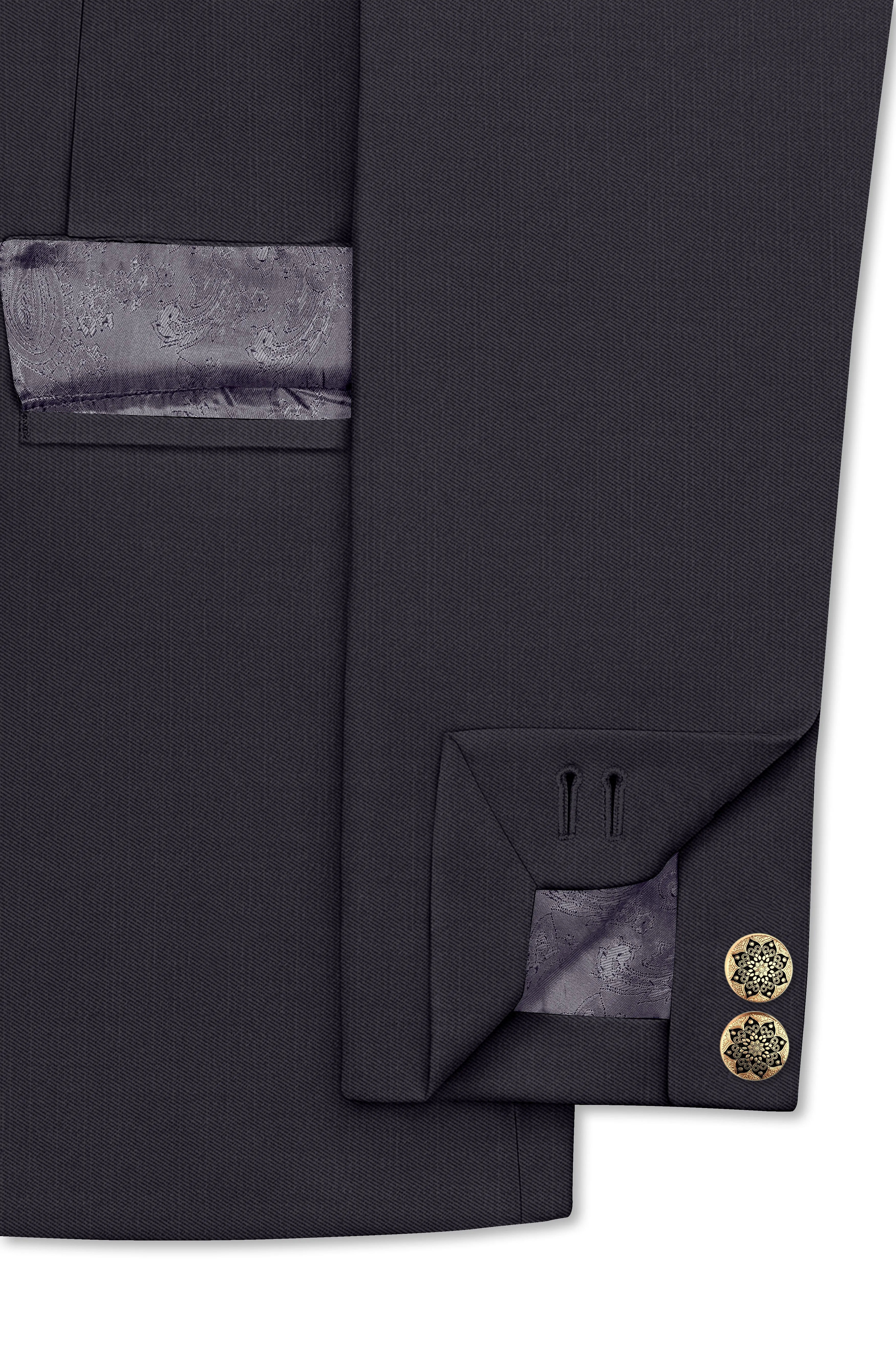 Sapphire-Glaucous Gray Solid Wool Rich Cross Placket Bandhgala Slight Stretch Blazer sold by French Crown product image thumbnail 5