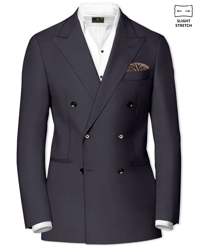 Sapphire-Glaucous Gray Solid Wool Rich Double Breasted Slight Stretch Blazer sold by French Crown