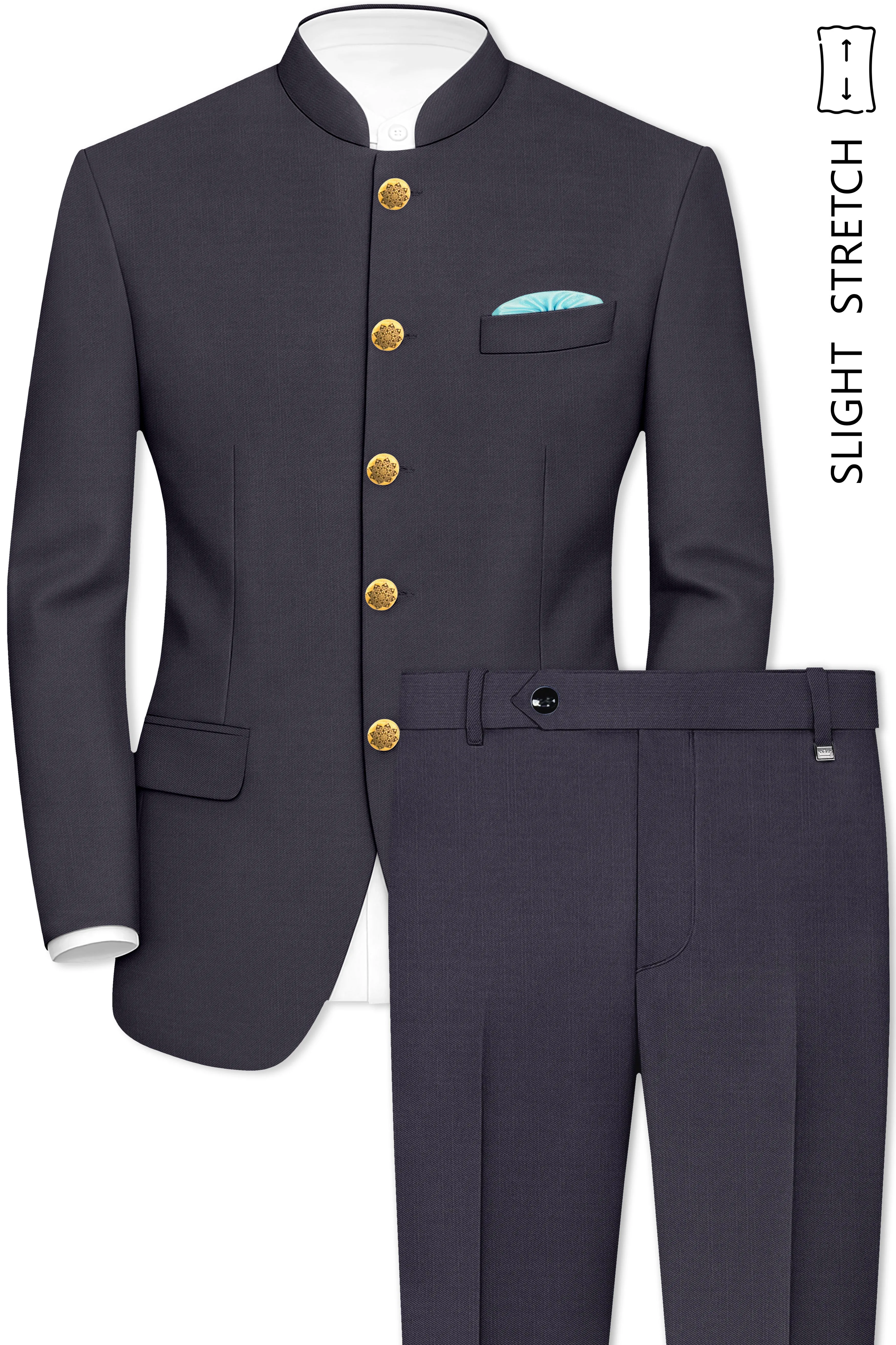 Sapphire-Glaucous Gray Solid Wool Rich Bandhgala Slight Stretch Suit sold by French Crown product image thumbnail 2