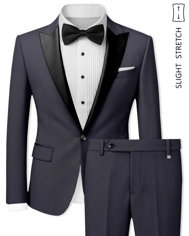 Sapphire-Glaucous Gray Solid Wool Rich Peak Lapel Tuxedo Slight Stretch Suit sold by French Crown