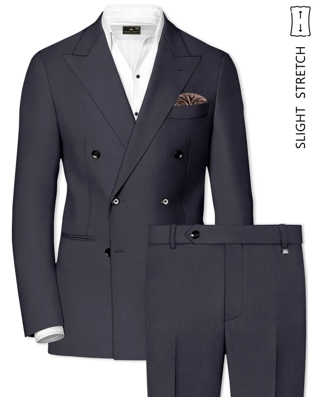 Sapphire-Glaucous Gray Solid Wool Rich Double Breasted Slight Stretch Suit sold by French Crown