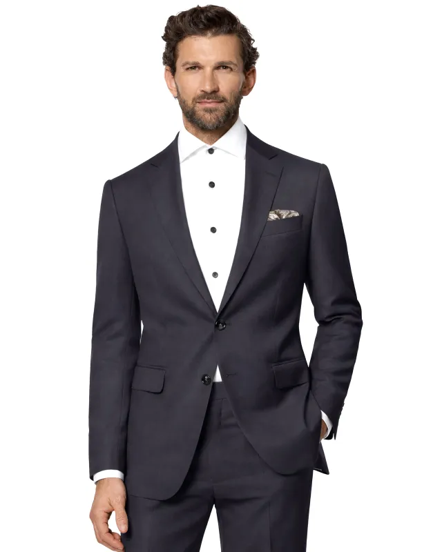 Sapphire-Glaucous Gray Solid Wool Rich Single Breasted Slight Stretch Suit sold by French Crown