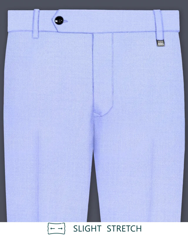 Periwinkle Blue Solid Wool Rich Slight Stretch Waistband Pant made by French Crown