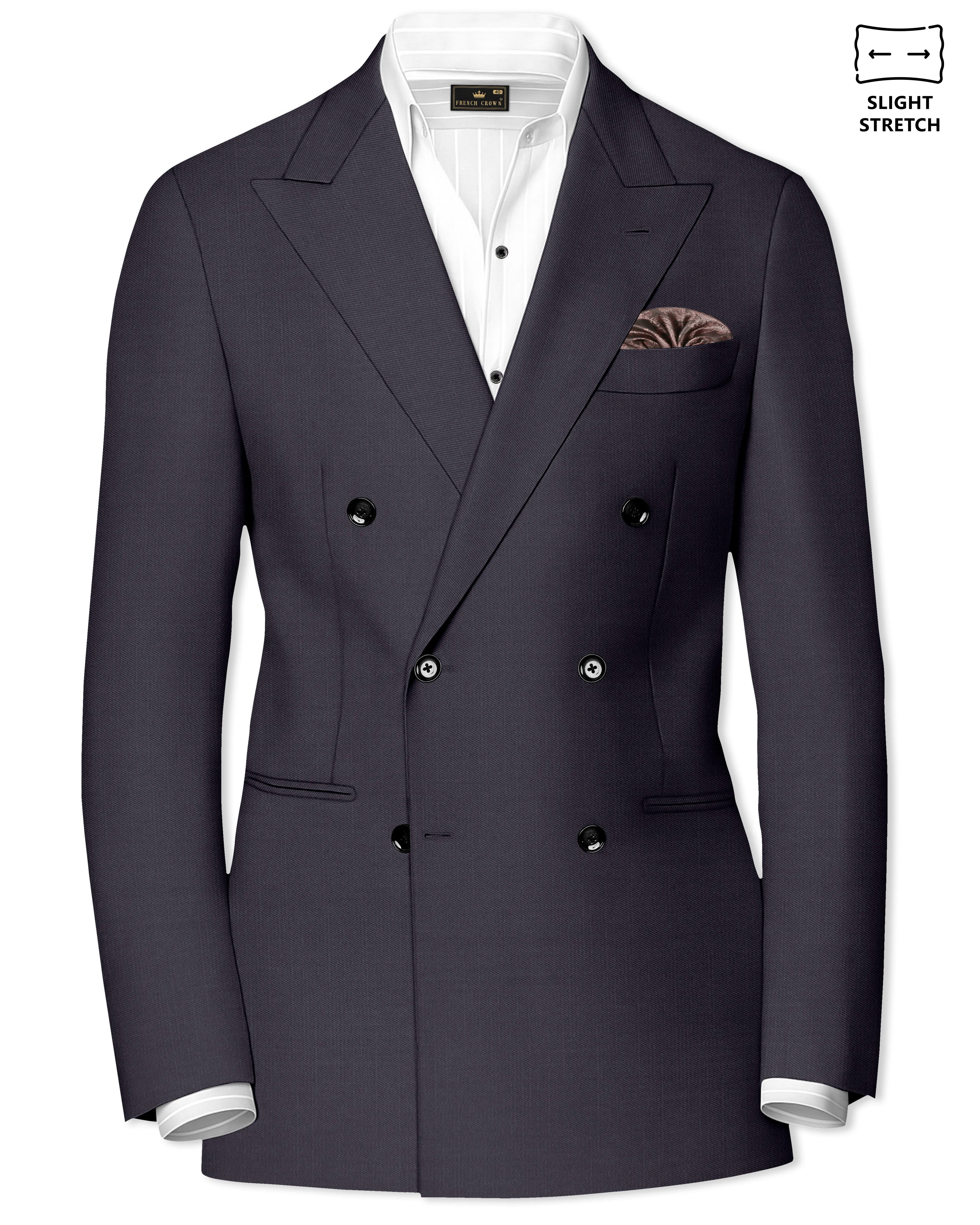 Vogue-Glaucous Gray Solid Wool Rich Double Breasted Slight Stretch Blazer sold by French Crown