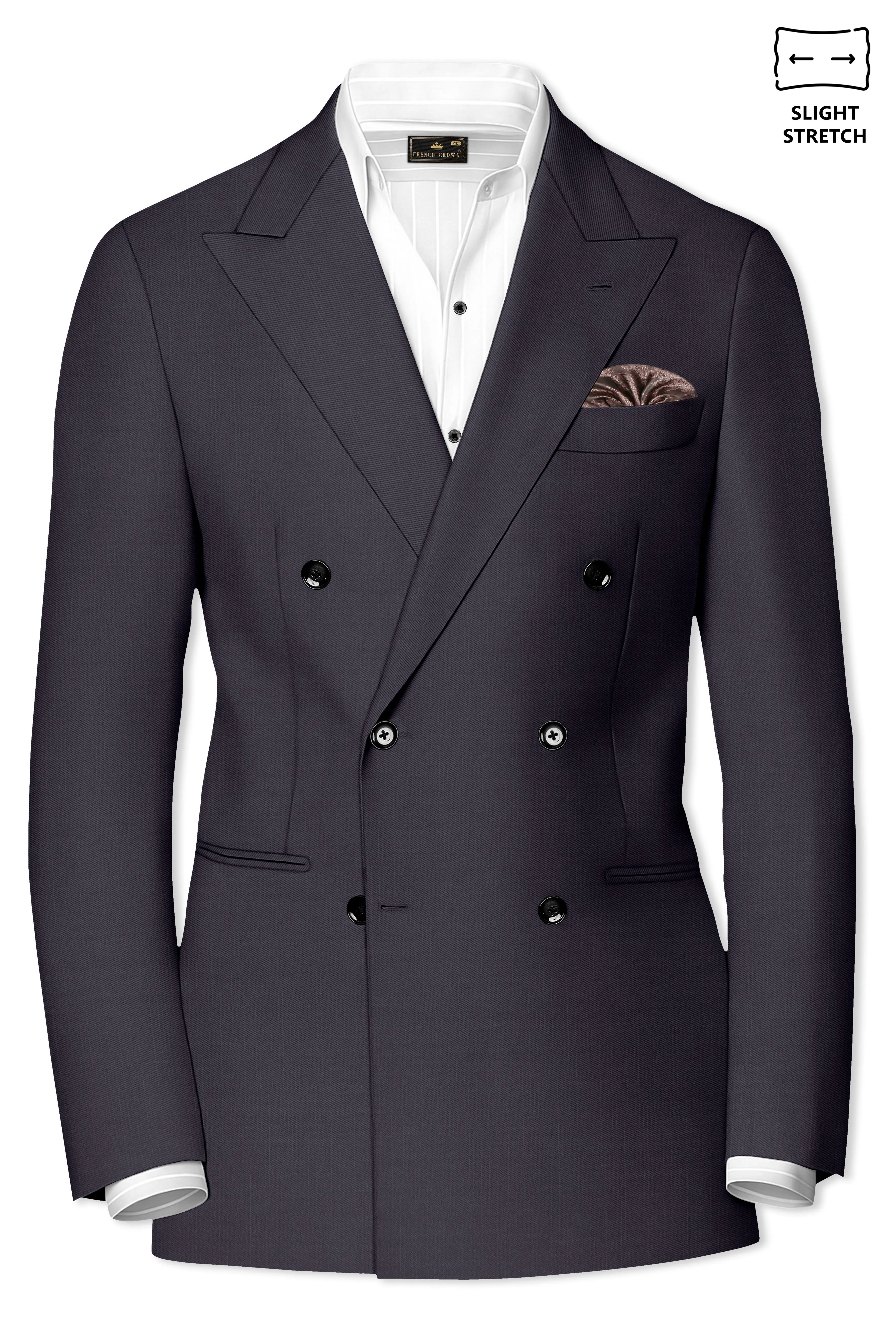 Vogue-Glaucous Gray Solid Wool Rich Double Breasted Slight Stretch Blazer sold by French Crown product image thumbnail 2