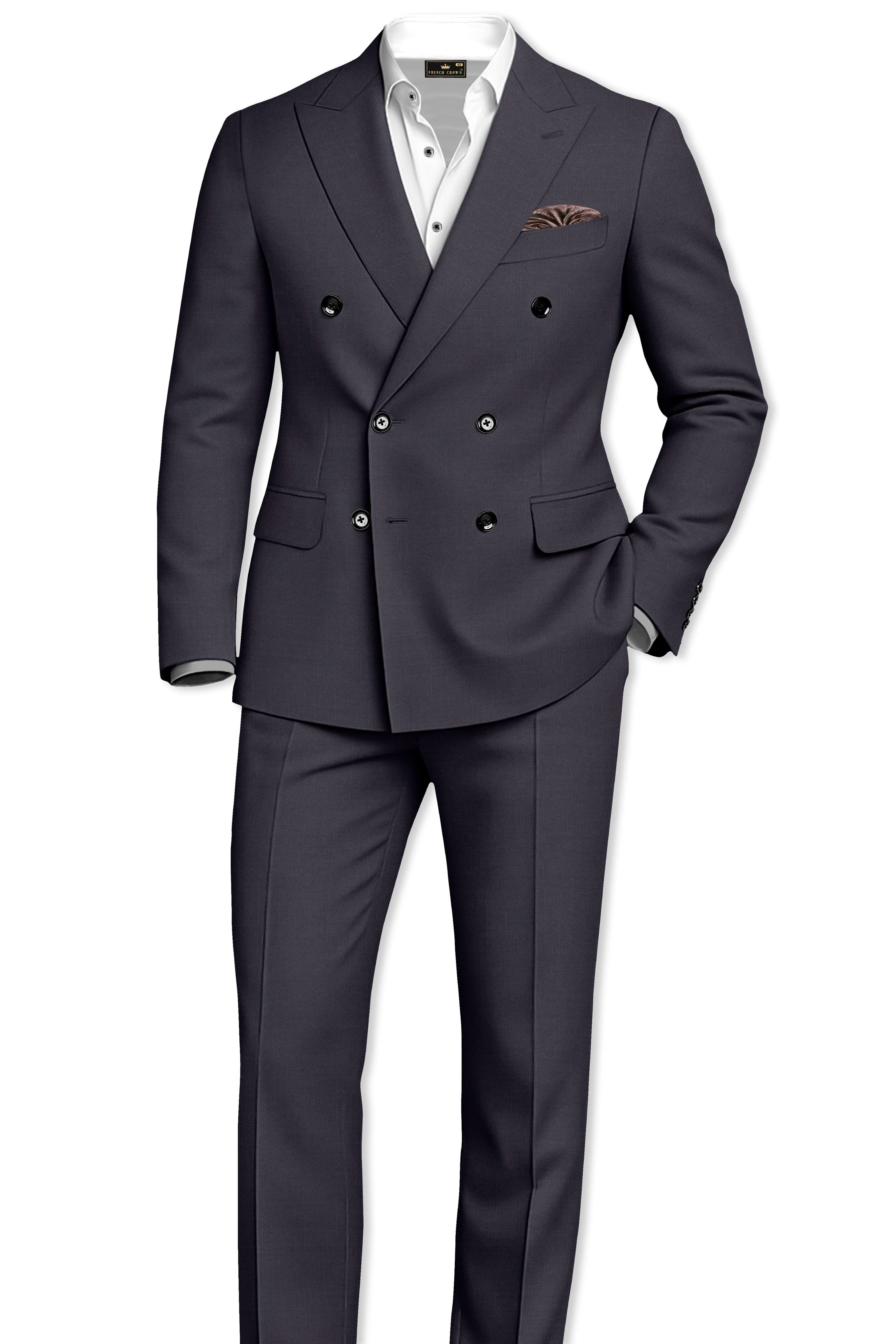 Vogue-Glaucous Gray Solid Wool Rich Double Breasted Slight Stretch Suit sold by French Crown product image thumbnail 4