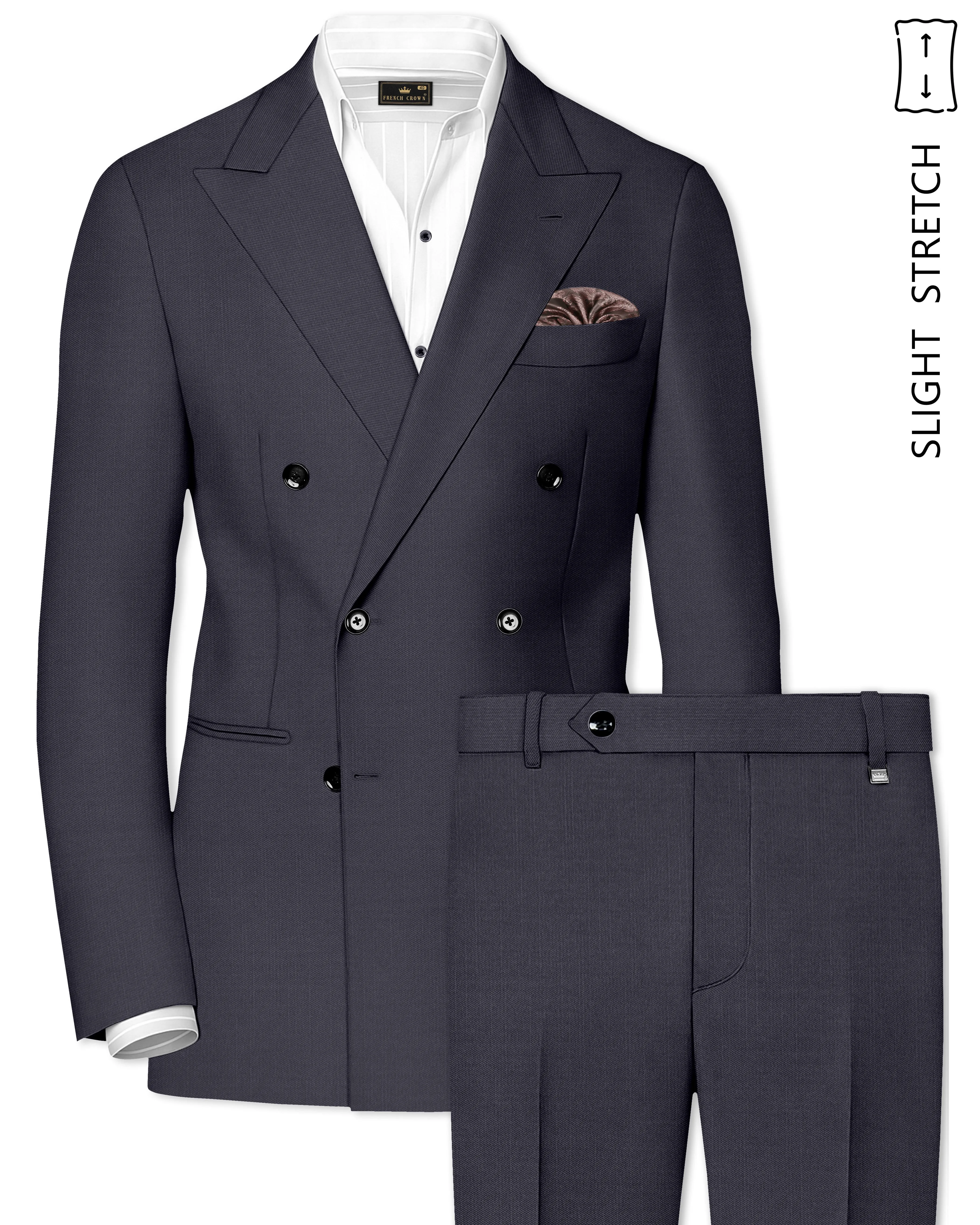 Vogue-Glaucous Gray Solid Wool Rich Double Breasted Slight Stretch Suit sold by French Crown