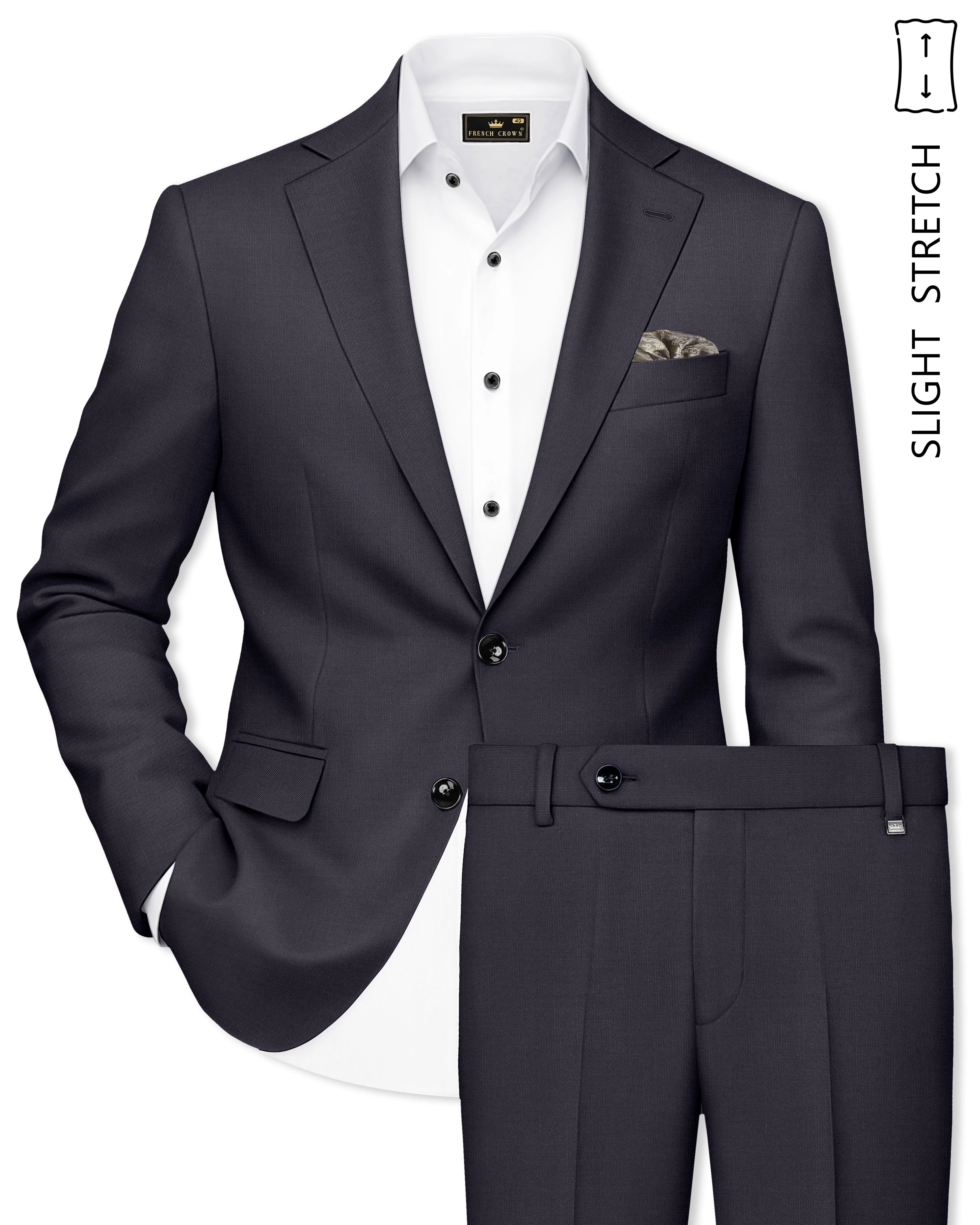 Vogue-Glaucous Gray Solid Wool Rich Single Breasted Slight Stretch Suit sold by French Crown