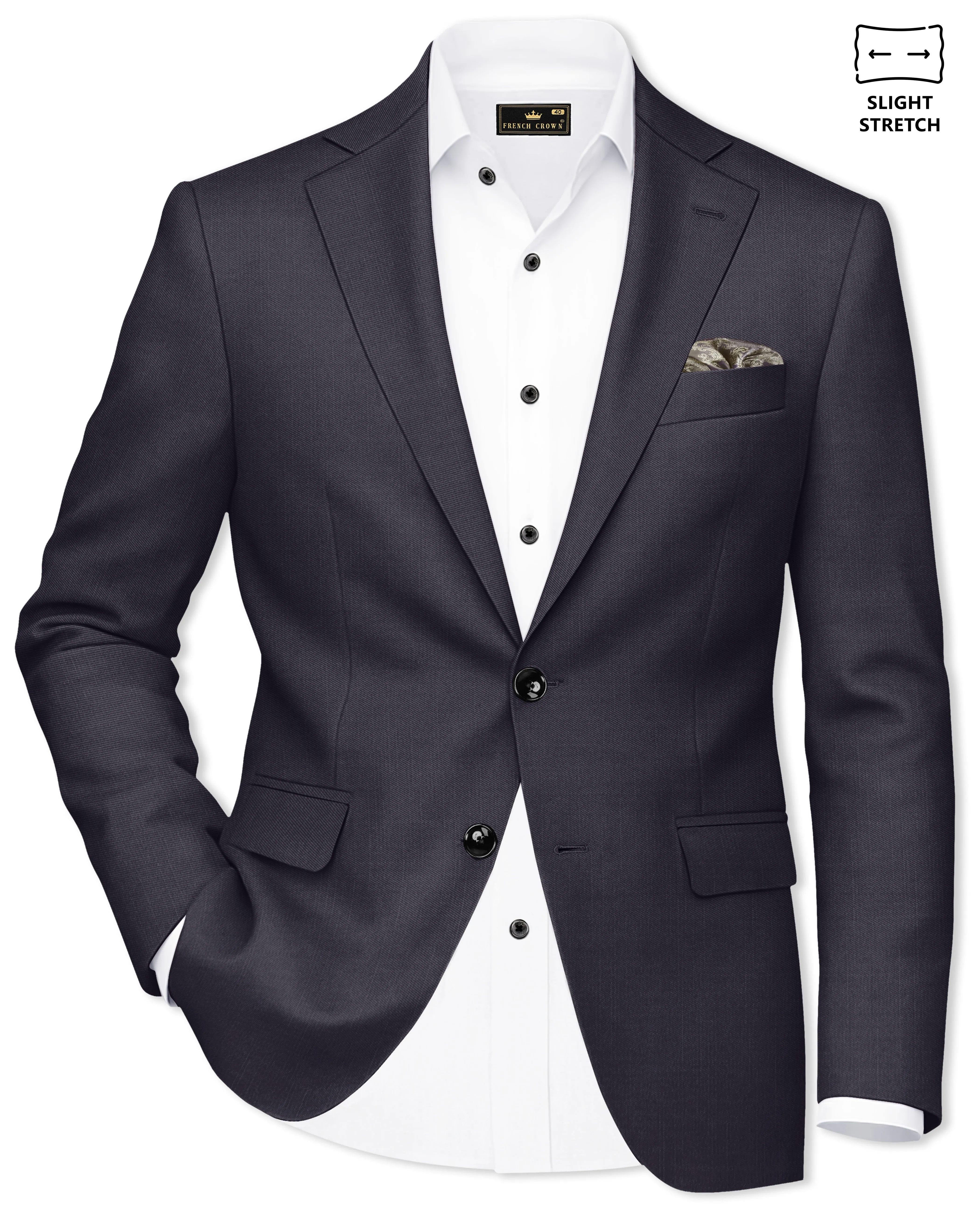 Vogue-Glaucous Gray Solid Wool Rich Single Breasted Slight Stretch Blazer sold by French Crown