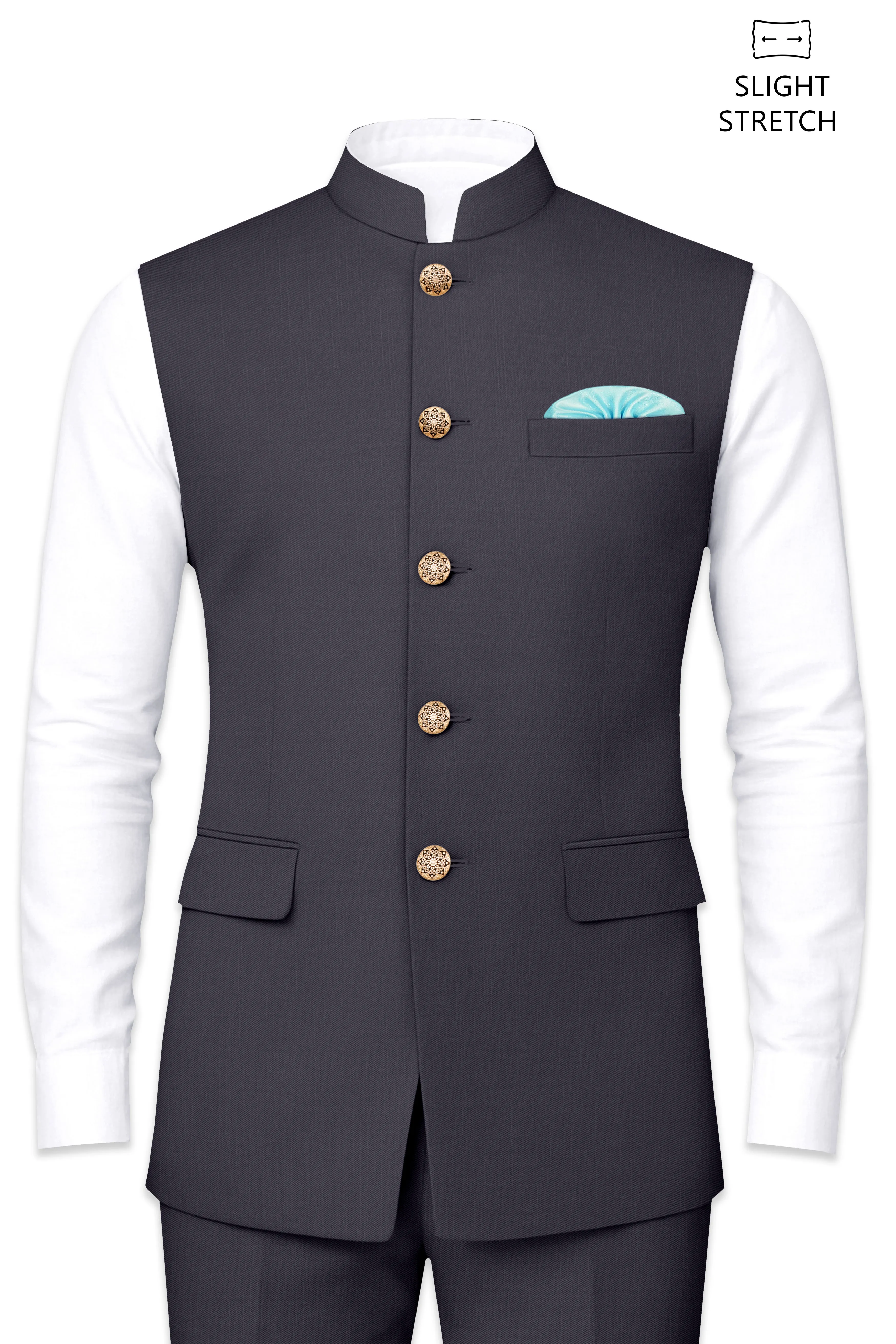 Vogue-Glaucous Gray Solid Wool Rich Slight Stretch Nehru Jacket sold by French Crown product image thumbnail 2