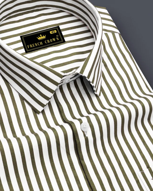 Verdant-Verdigris Green And Bright White Candy Striped Subtle Sheen Super Soft Premium Cotton Dress Shirt made by French Crown