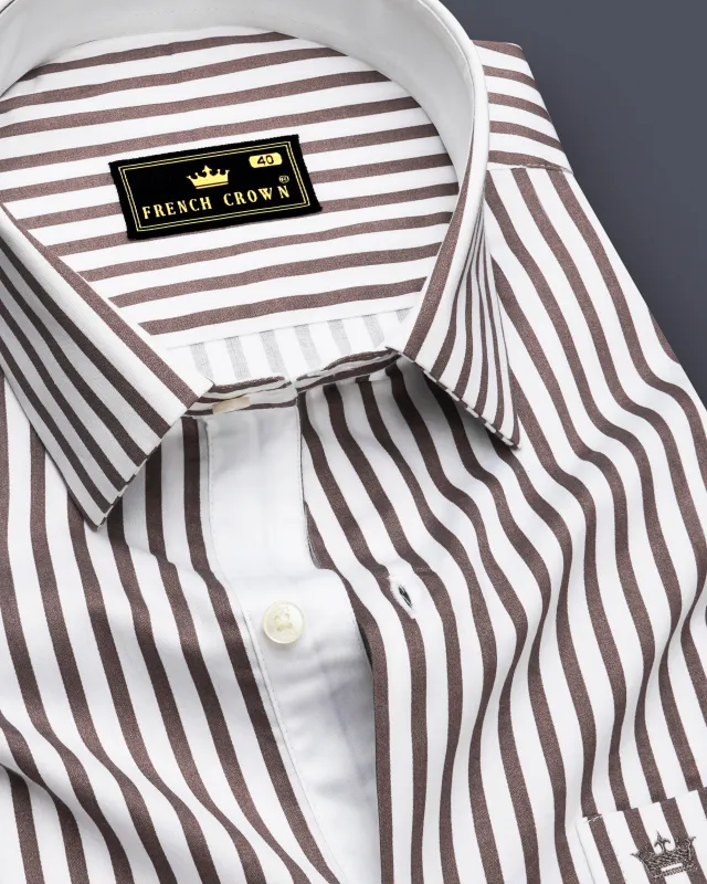 Sienna-Russett Brown And Bright White Candy Striped Subtle Sheen Soft Premium Cotton Dress Shirt sold by French Crown