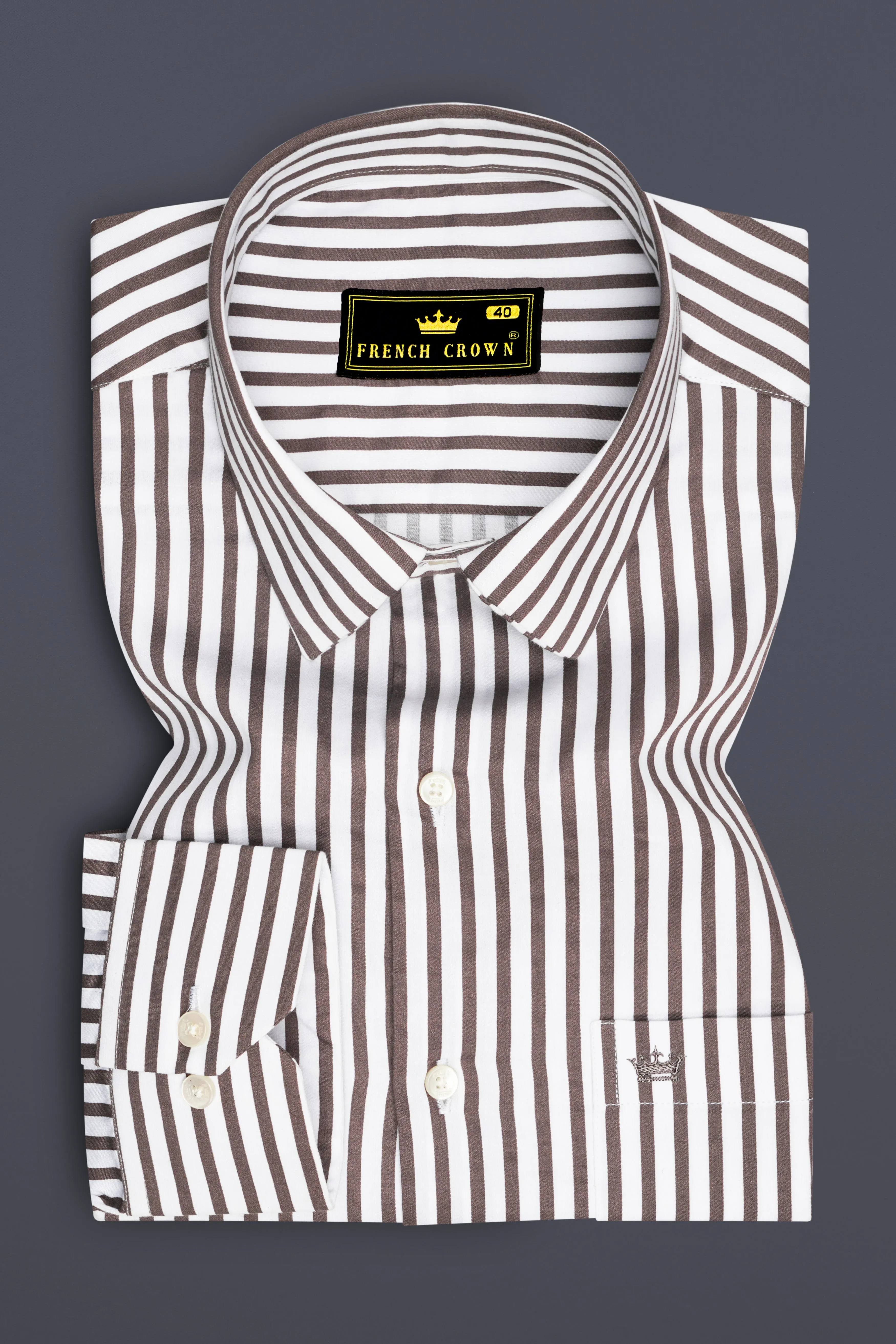 Sienna-Russett Brown And Bright White Candy Striped Subtle Sheen Super Soft Premium Cotton Dress Shirt sold by French Crown product image thumbnail 4