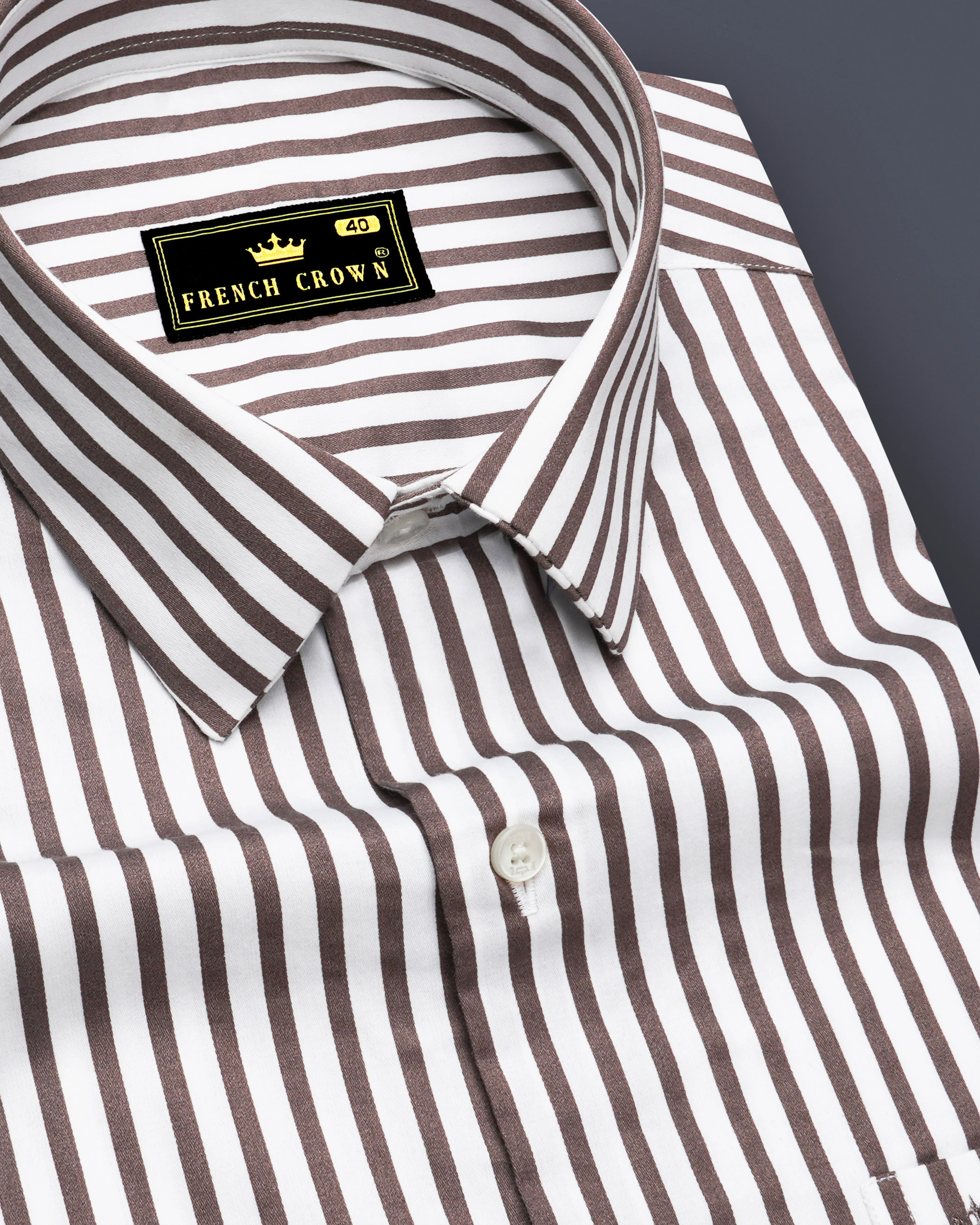 Sienna-Russett Brown And Bright White Candy Striped Subtle Sheen Super Soft Premium Cotton Dress Shirt sold by French Crown