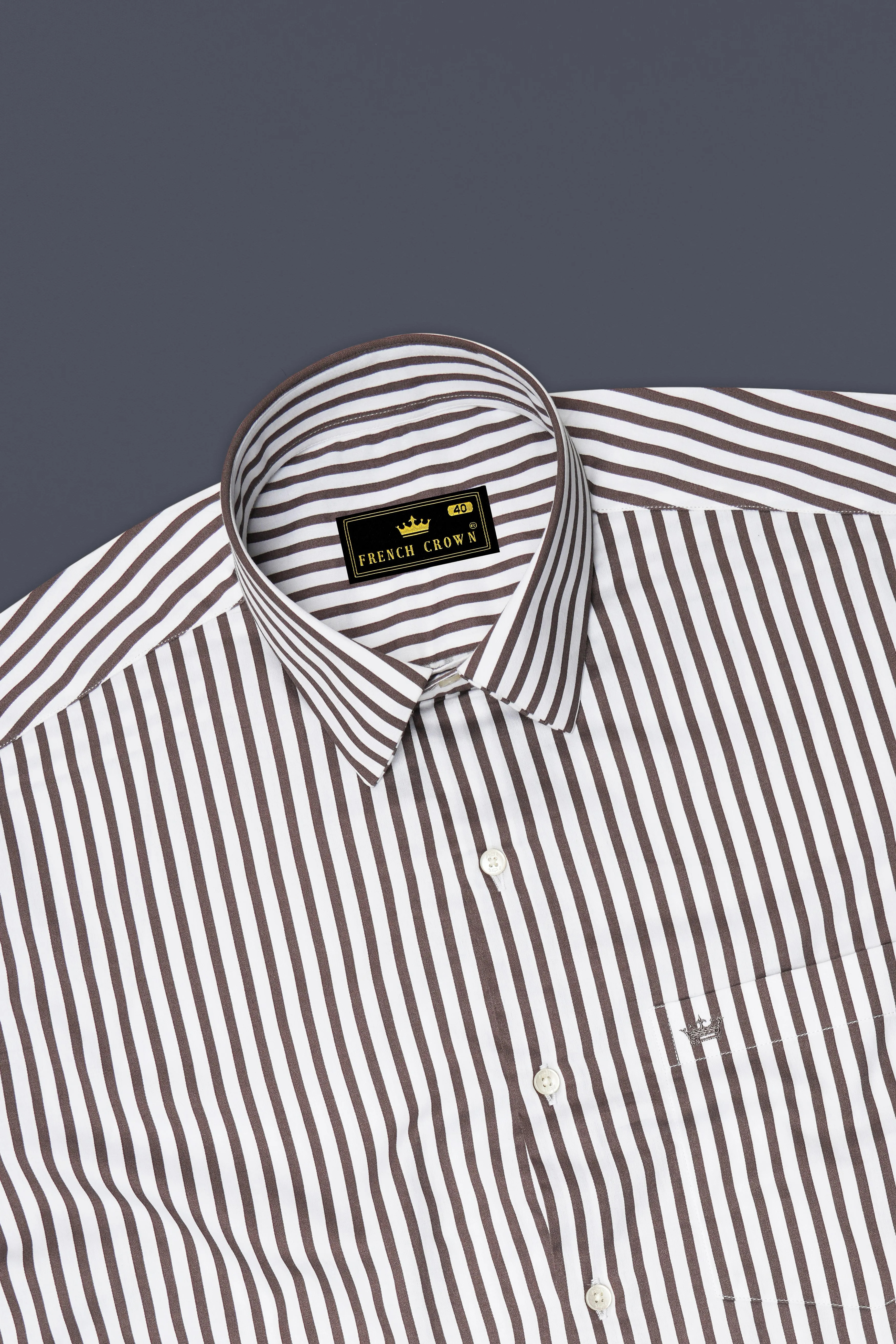 Sienna-Russett Brown And Bright White Candy Striped Subtle Sheen Super Soft Premium Cotton Dress Shirt sold by French Crown product image thumbnail 5