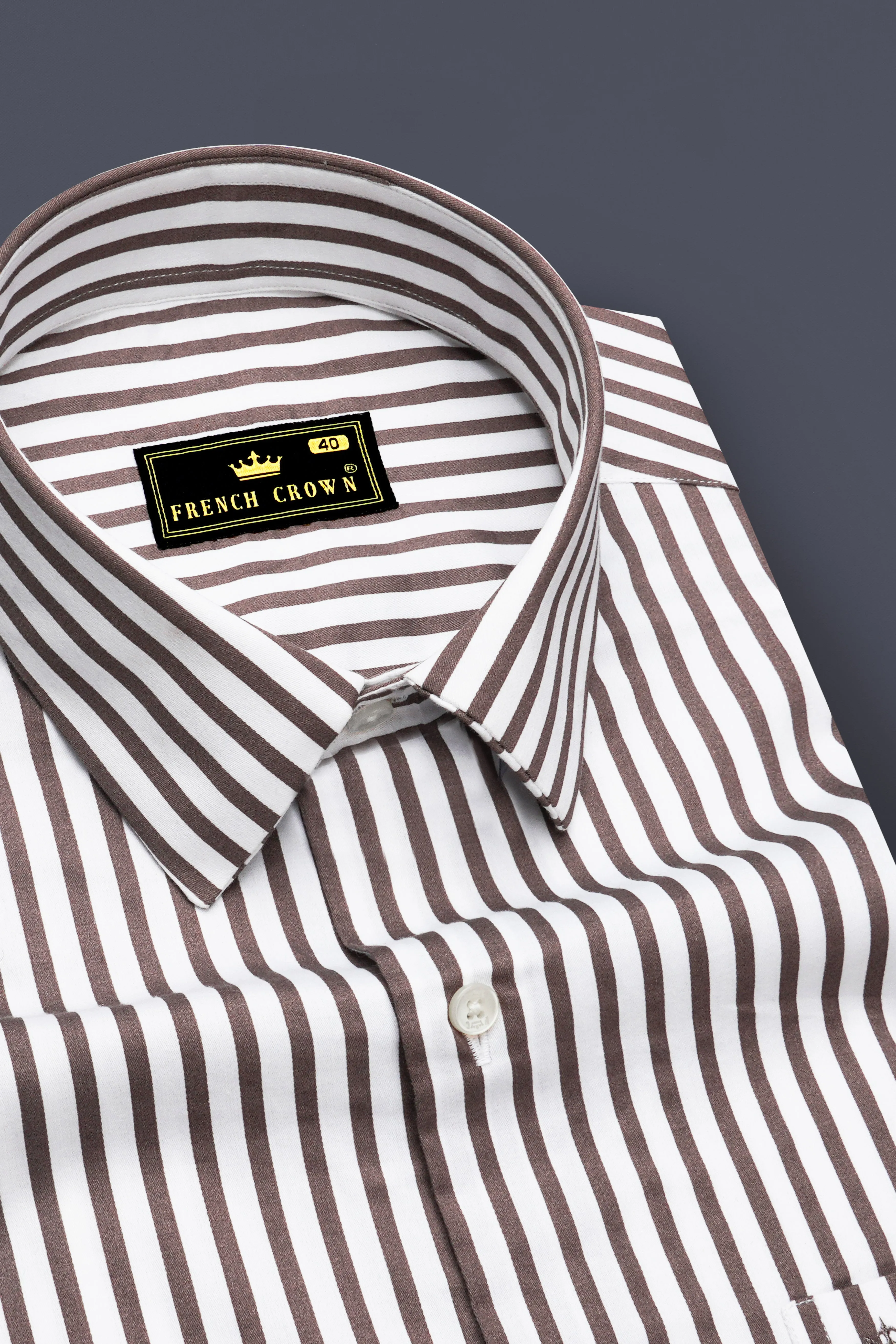 Sienna-Russett Brown And Bright White Candy Striped Subtle Sheen Super Soft Premium Cotton Dress Shirt sold by French Crown product image thumbnail 2