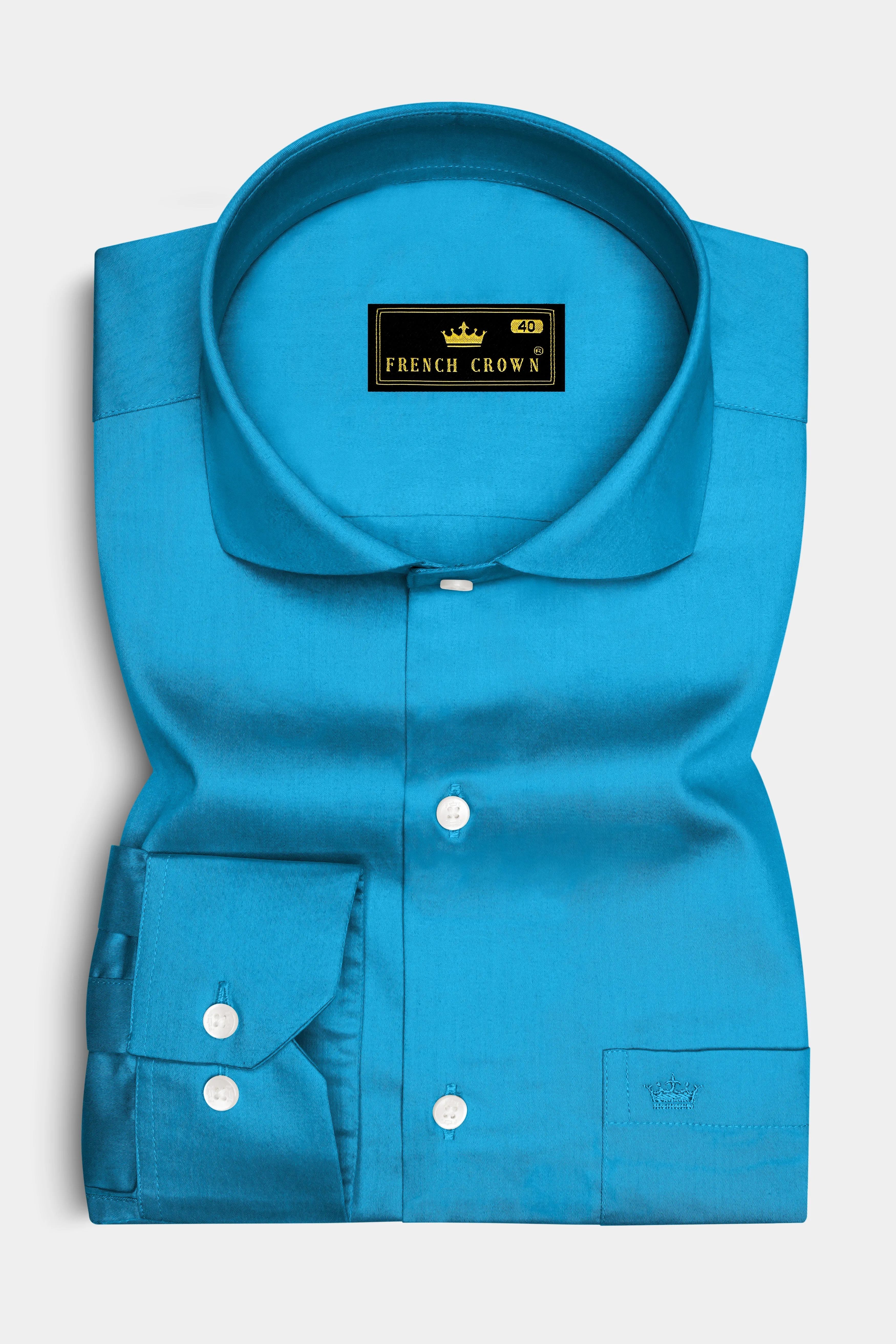 Azurique-Curious Blue Subtle Sheen Super Soft Premium Cotton Cut Away Collar Dress Shirt sold by French Crown product image thumbnail 4