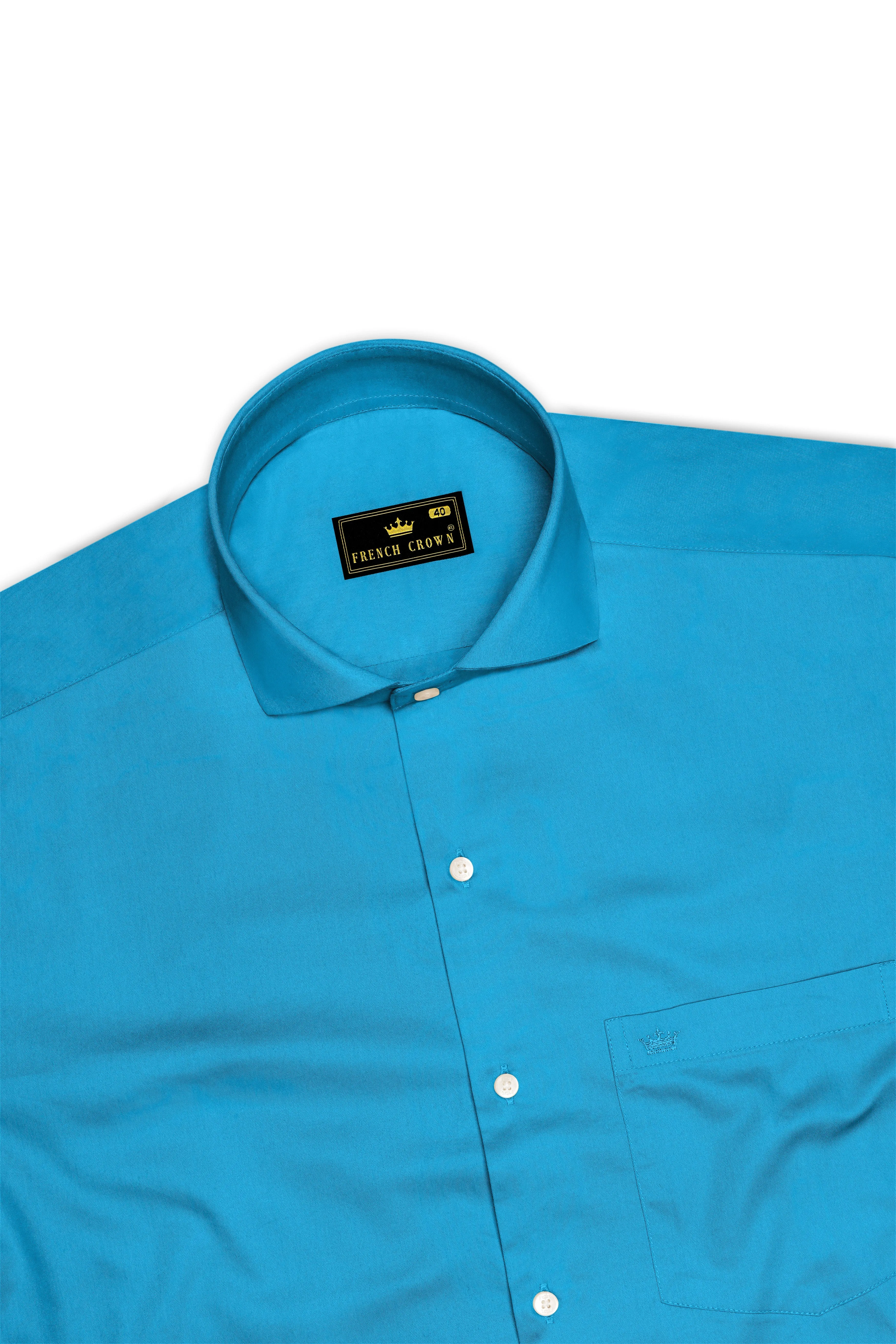 Azurique-Curious Blue Subtle Sheen Super Soft Premium Cotton Cut Away Collar Dress Shirt sold by French Crown product image thumbnail 5
