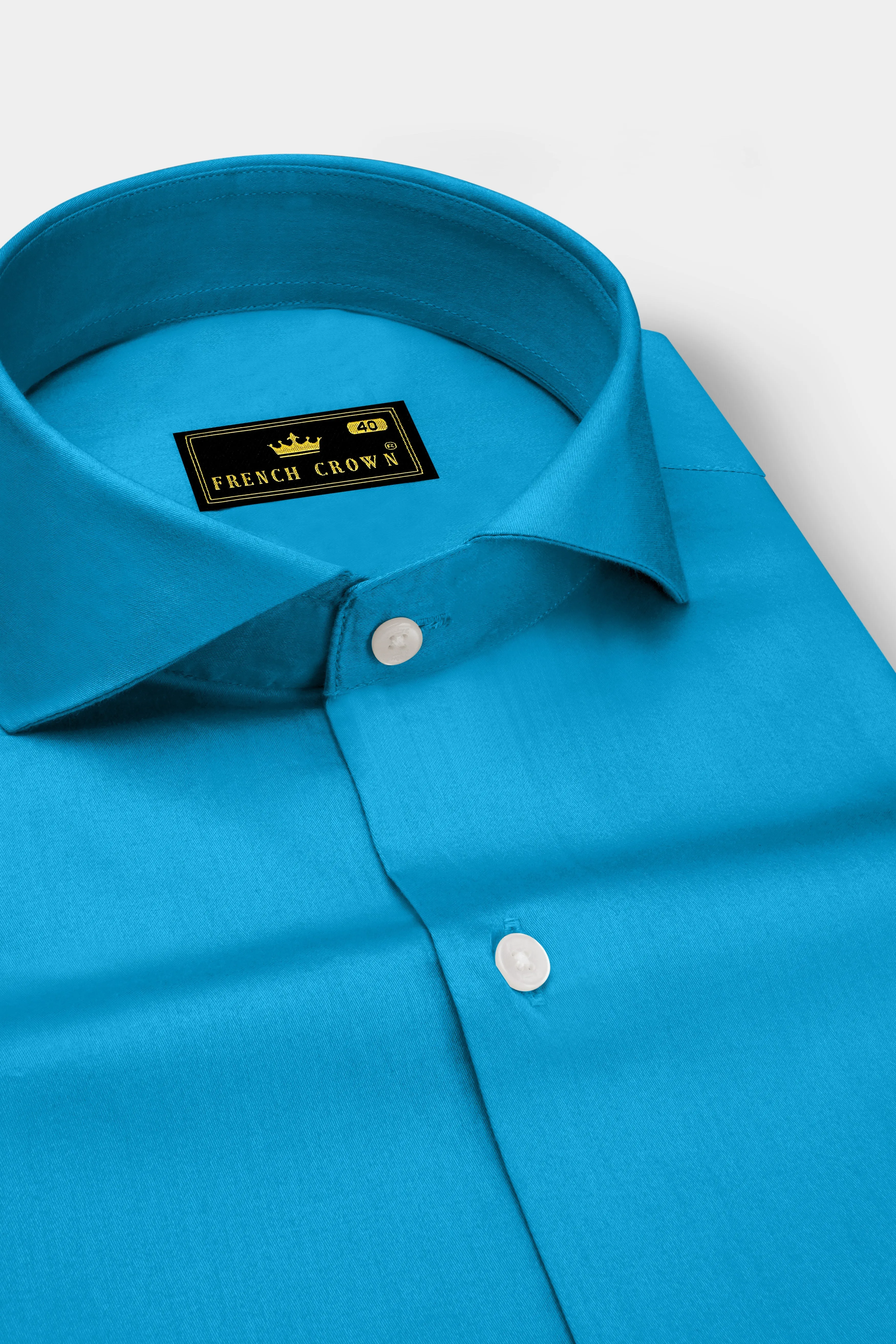 Azurique-Curious Blue Subtle Sheen Super Soft Premium Cotton Cut Away Collar Dress Shirt sold by French Crown product image thumbnail 2