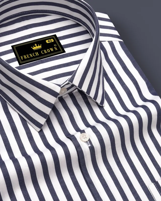 Monovelle-Storm Gray And Bright White Candy Striped Subtle Sheen Super Soft Premium Cotton Dress Shirt made by French Crown