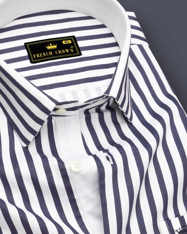 Monovelle-Storm Gray And Bright White Candy Striped Subtle Sheen Soft Premium Cotton Dress Shirt made by French Crown