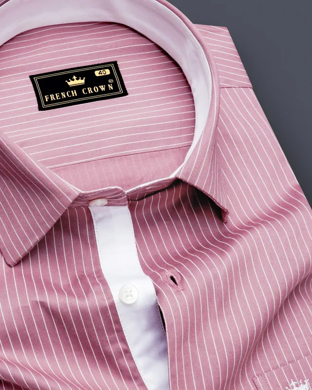 Blush-Bazaar Pink Pin Striped Subtle Sheen Soft Premium Cotton Dress Shirt made by French Crown