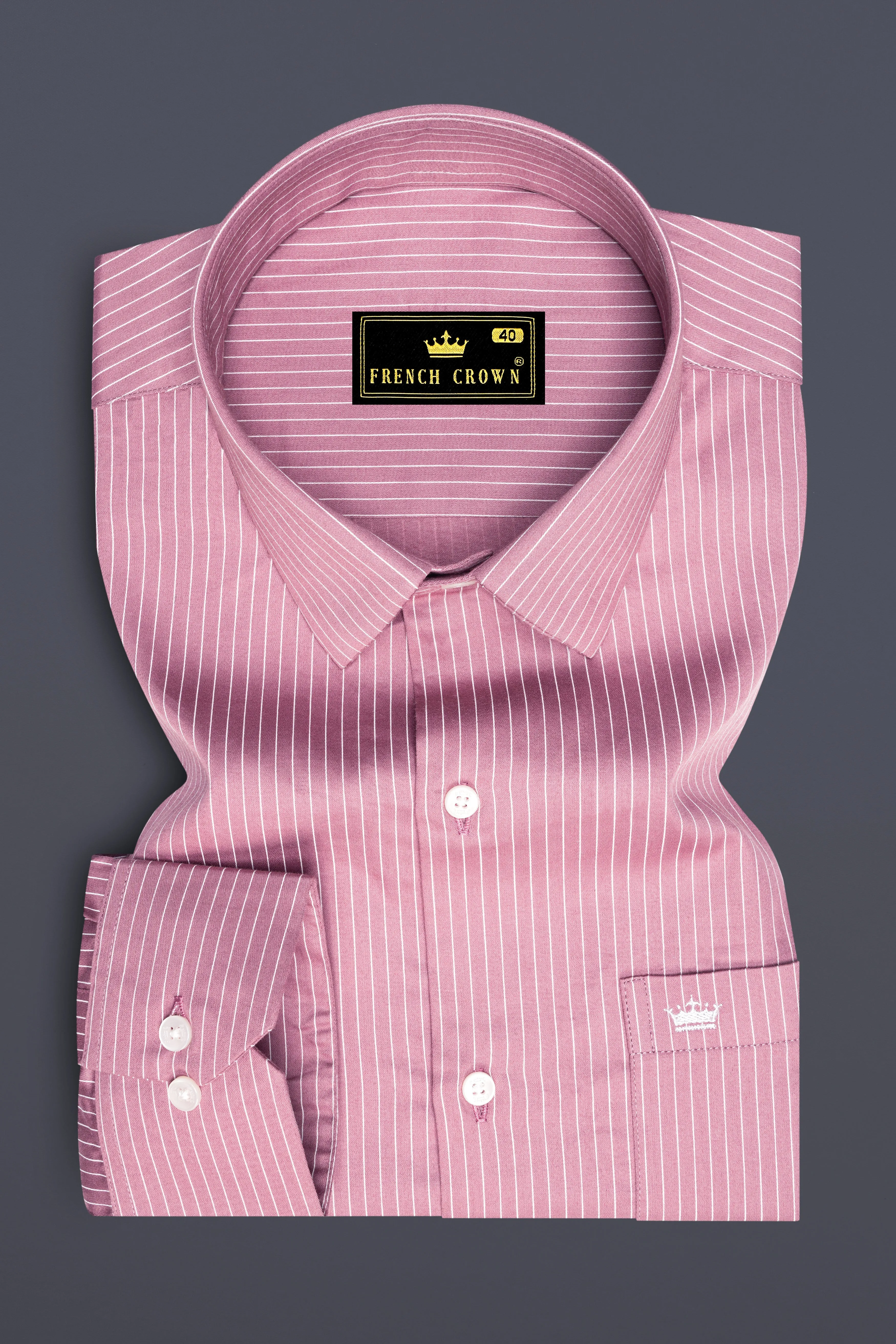 Blush-Bazaar Pink Pin Striped Subtle Sheen Super Soft Premium Cotton Dress Shirt sold by French Crown product image thumbnail 4