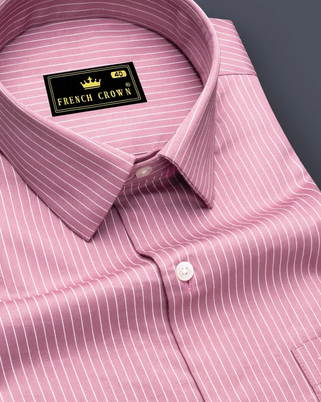 Blush-Bazaar Pink Pin Striped Subtle Sheen Super Soft Premium Cotton Dress Shirt made by French Crown