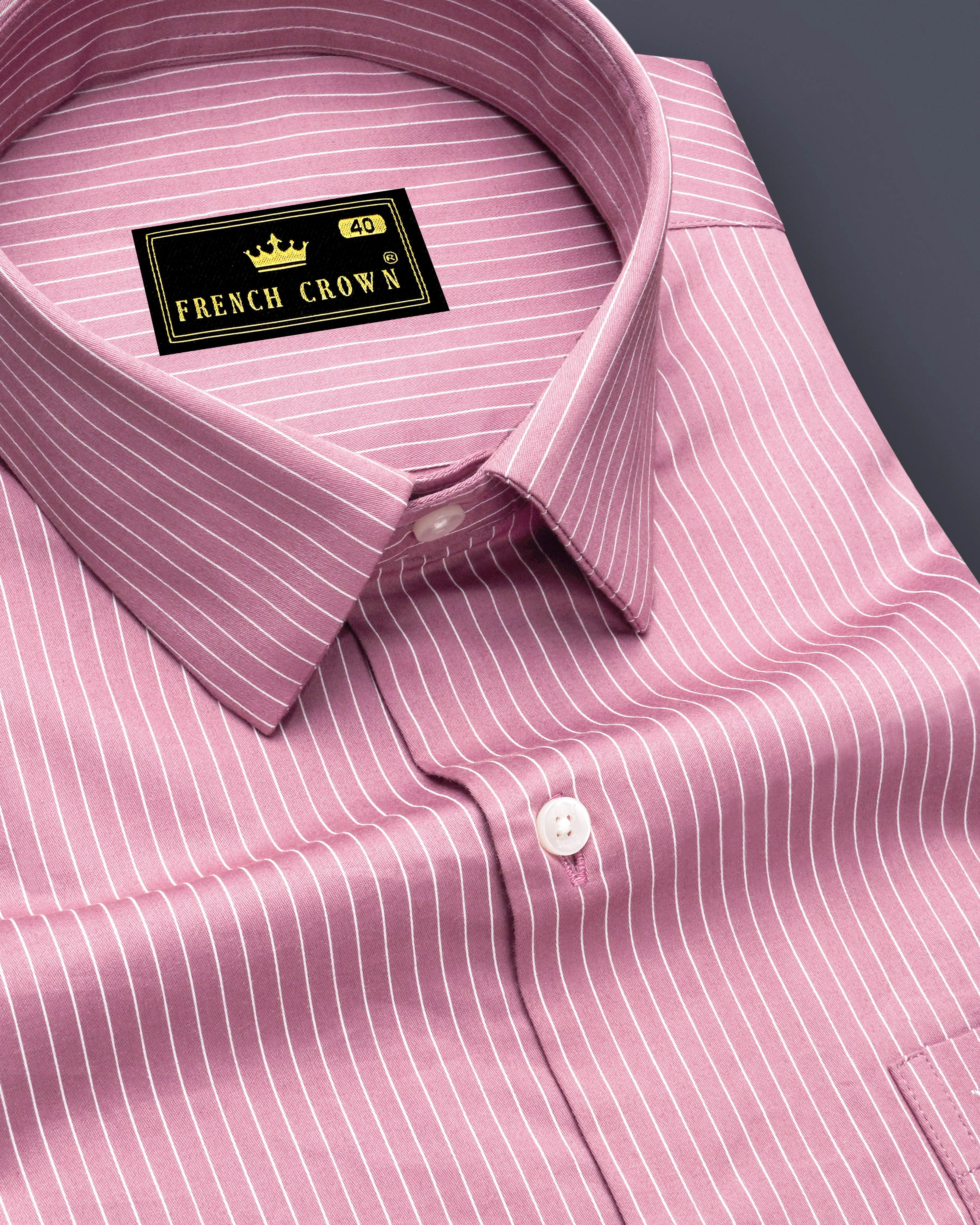 Blush-Bazaar Pink Pin Striped Subtle Sheen Super Soft Premium Cotton Dress Shirt sold by French Crown