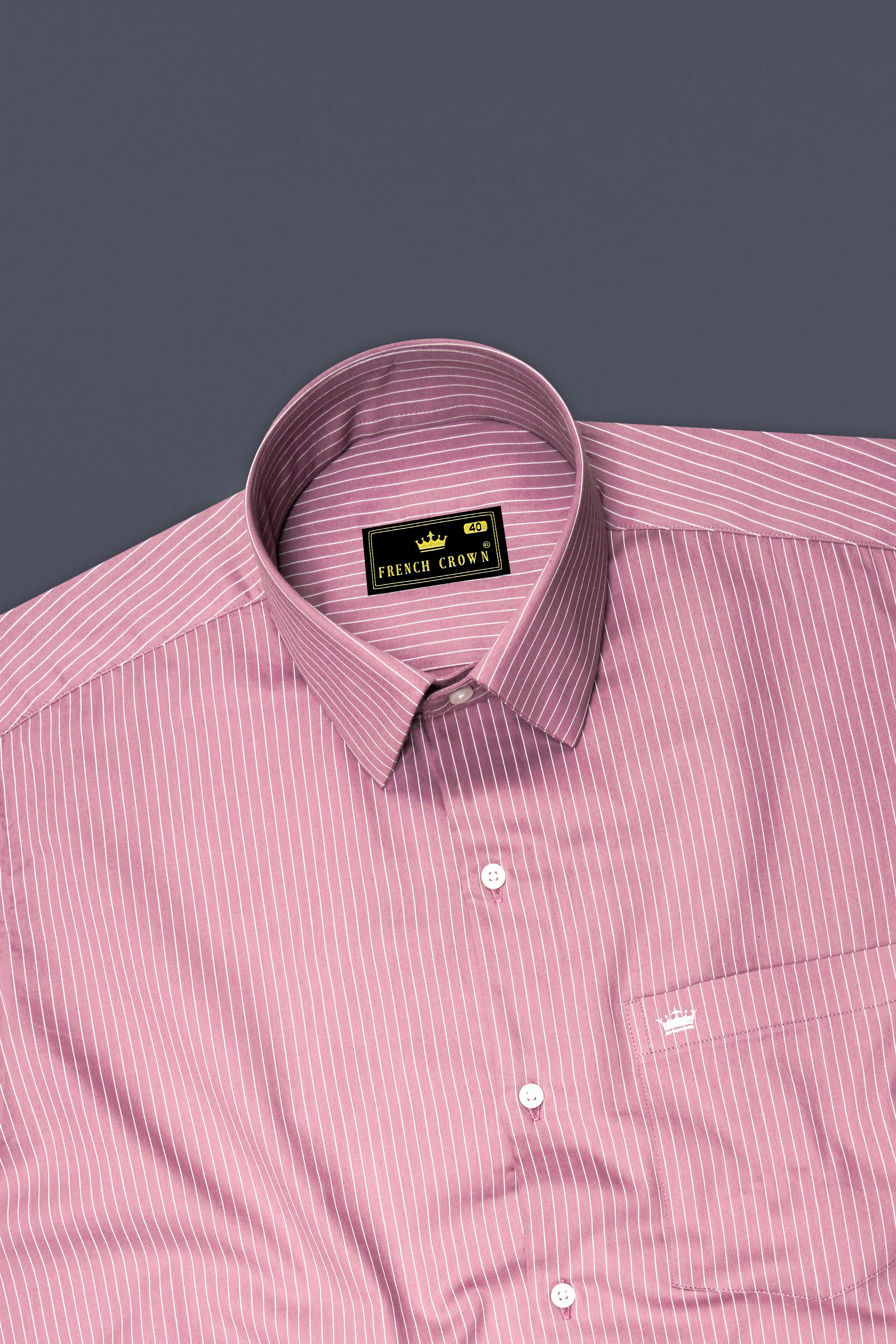 Blush-Bazaar Pink Pin Striped Subtle Sheen Super Soft Premium Cotton Dress Shirt sold by French Crown product image thumbnail 5