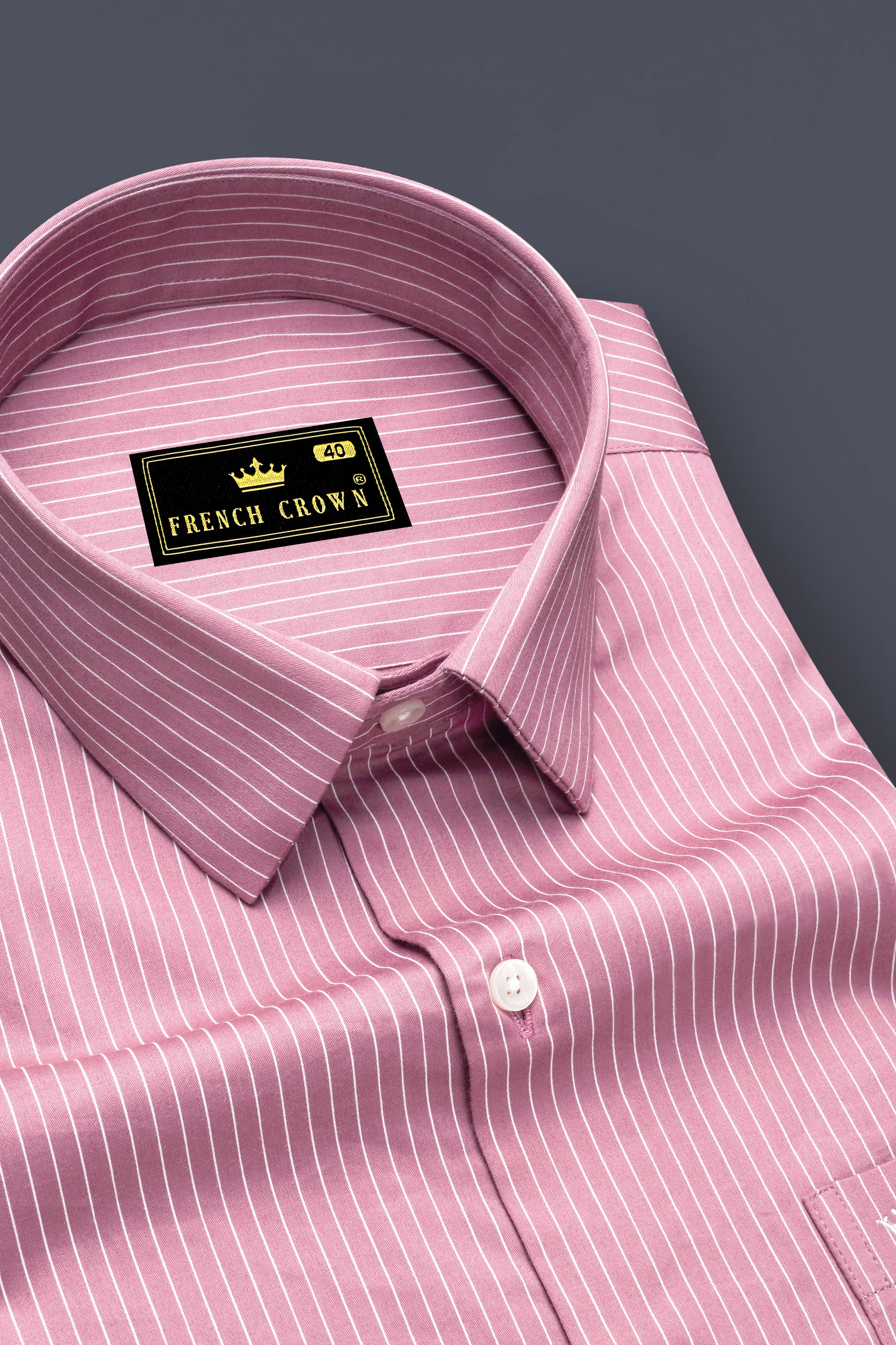 Blush-Bazaar Pink Pin Striped Subtle Sheen Super Soft Premium Cotton Dress Shirt sold by French Crown product image thumbnail 2