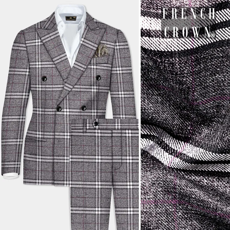 Granite Gray Plaid Wool Rich Double Breasted Suit made by French Crown